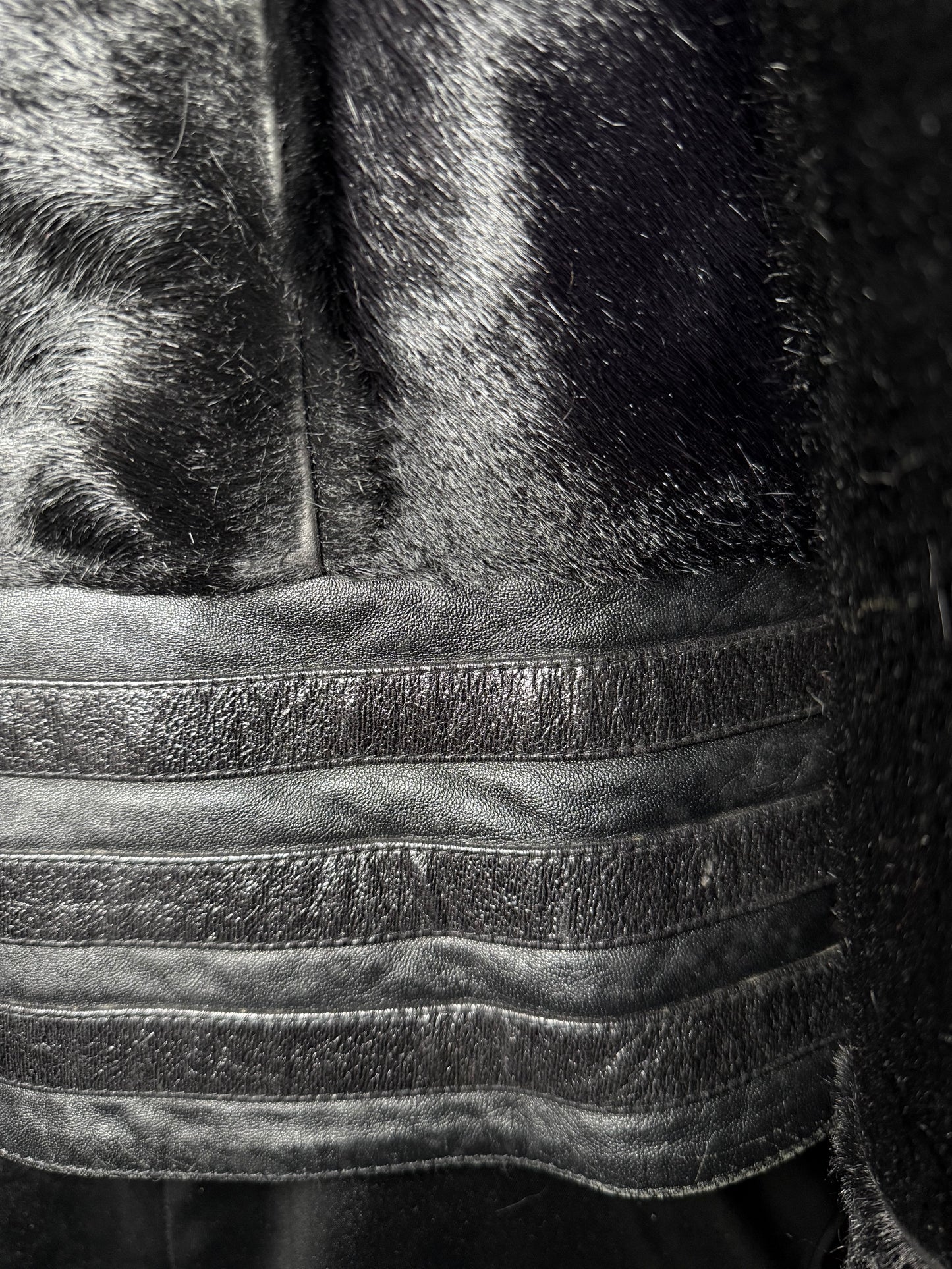 Vintage Black Leather Jacket with Real Fur TWINKLING GLOBAL