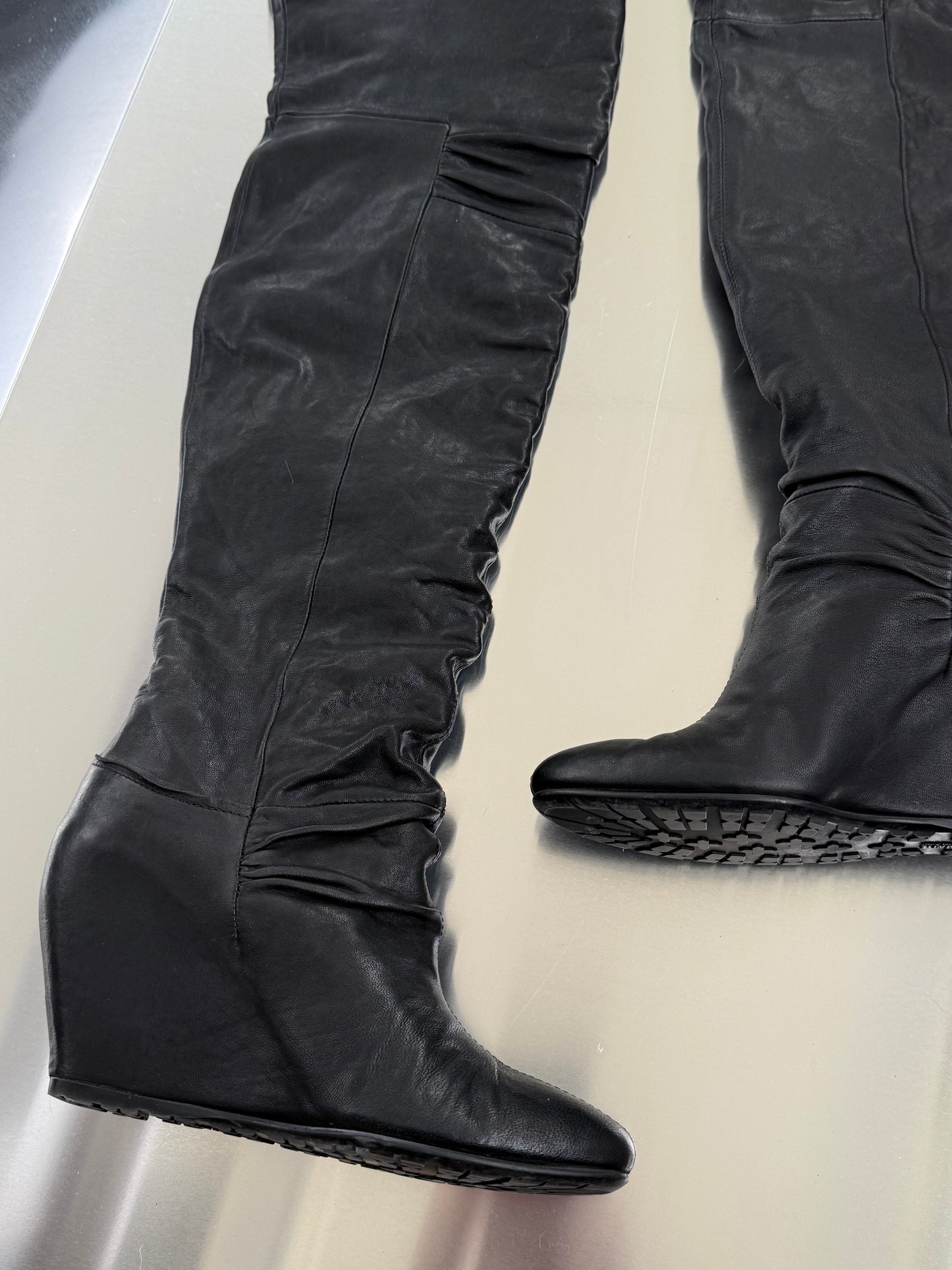 Vintage leather platform thigh-high boots - TWINKLING GLOBAL