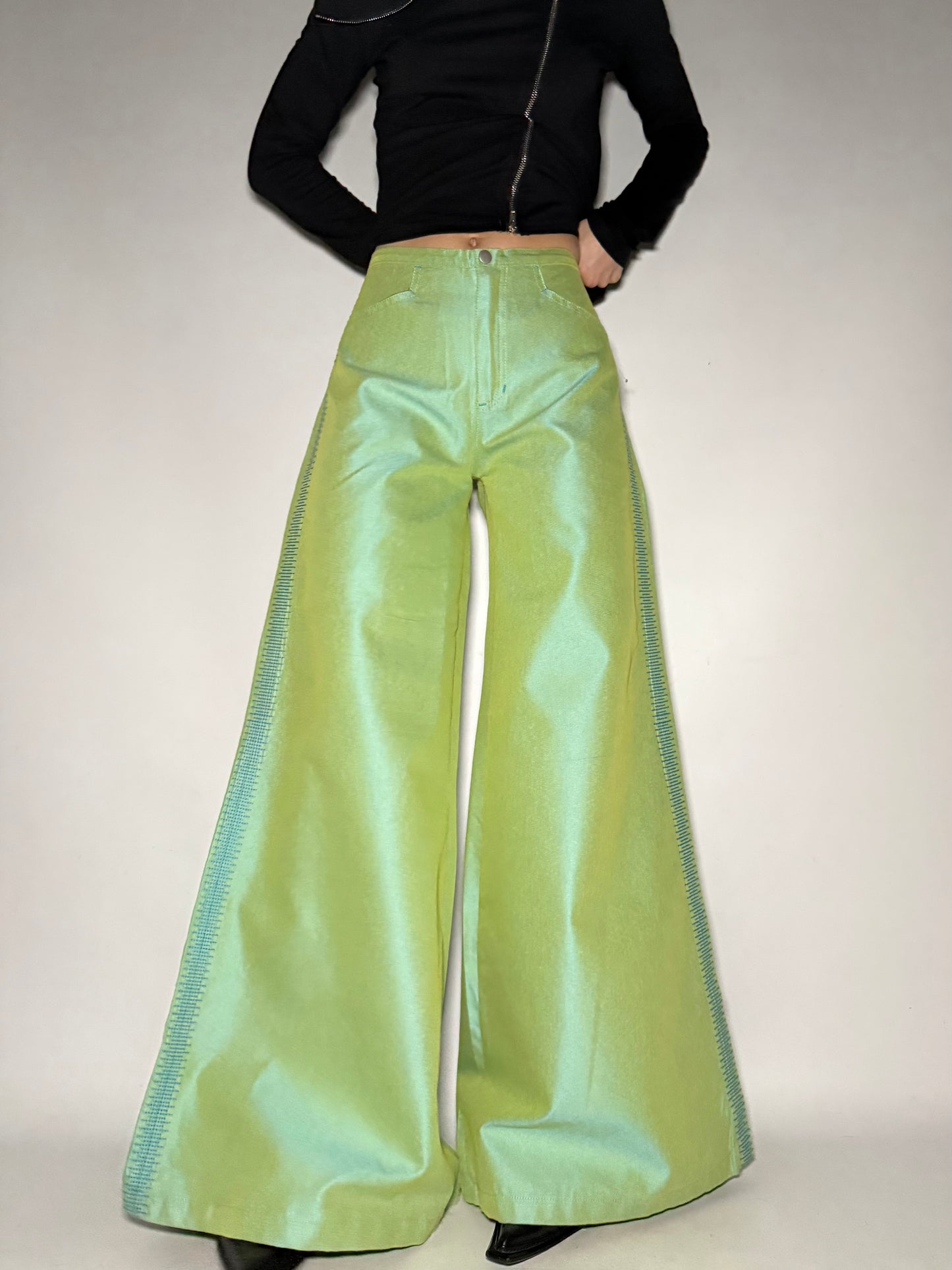 Light Green Denim Wide-Leg Pants Twinkling Global