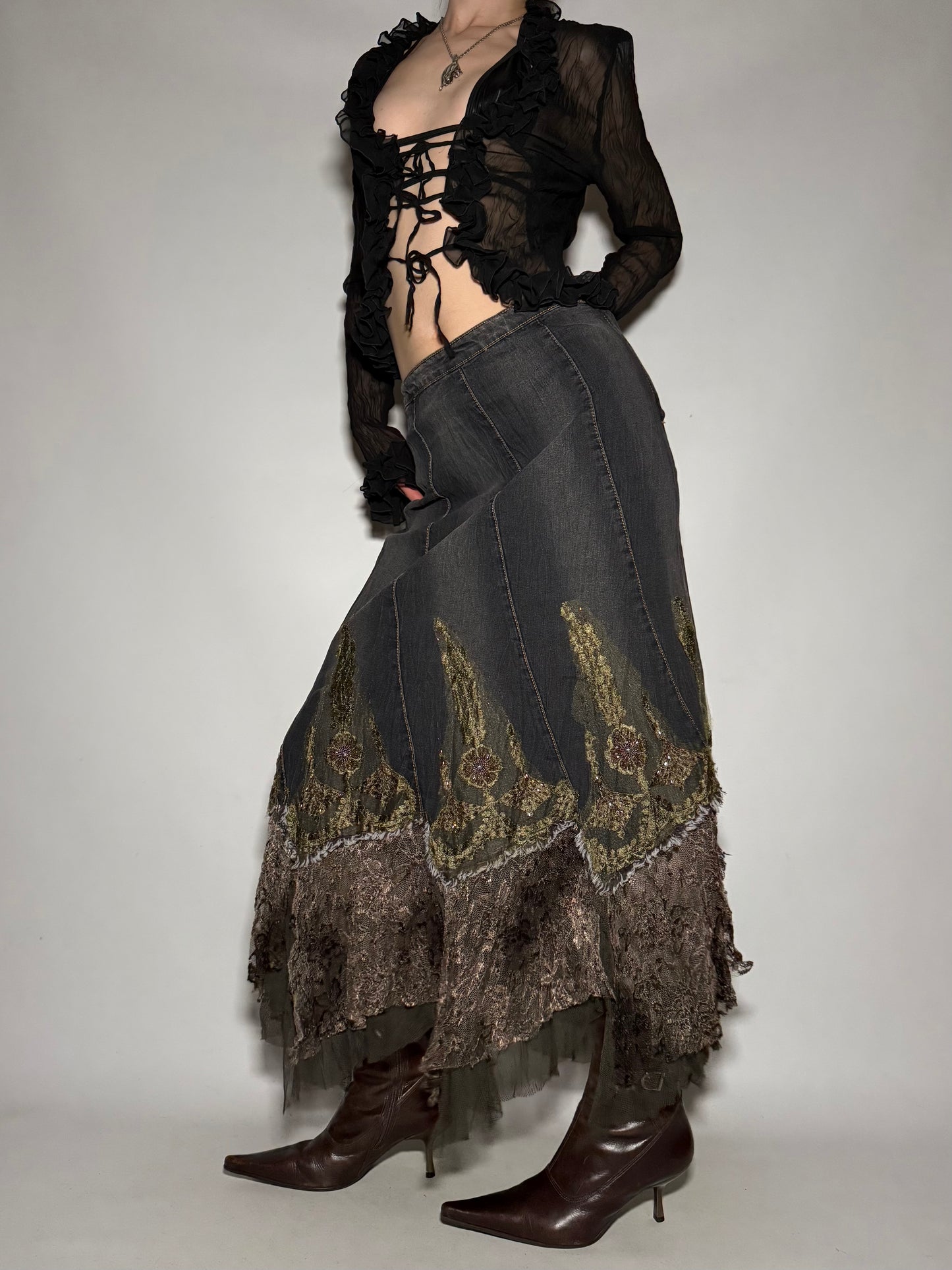 Vintage denim maxi skirt - TWINKLING GLOBAL