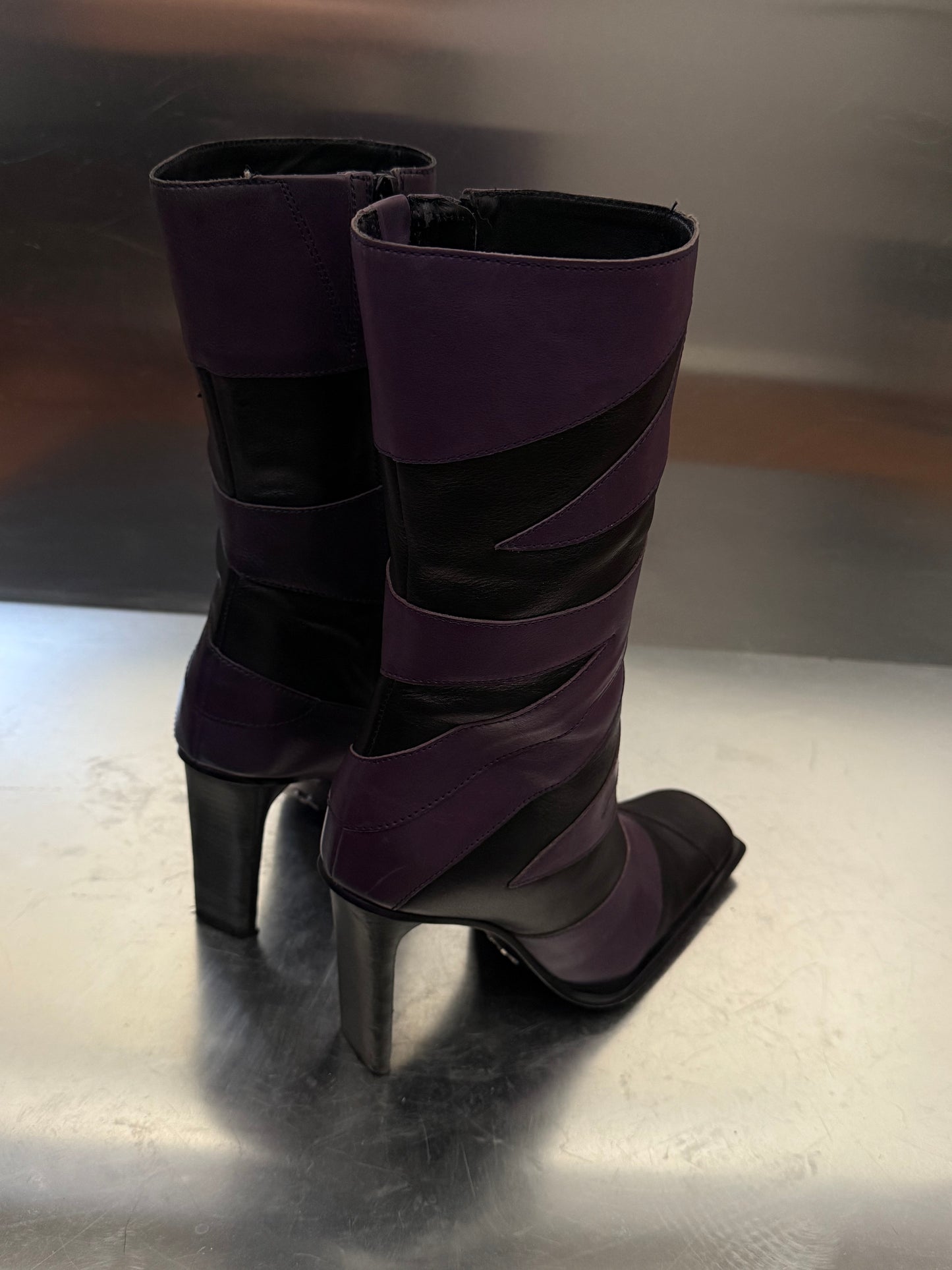 Vintage Black & Purple Leather High Boots Bronx Twinkling Global