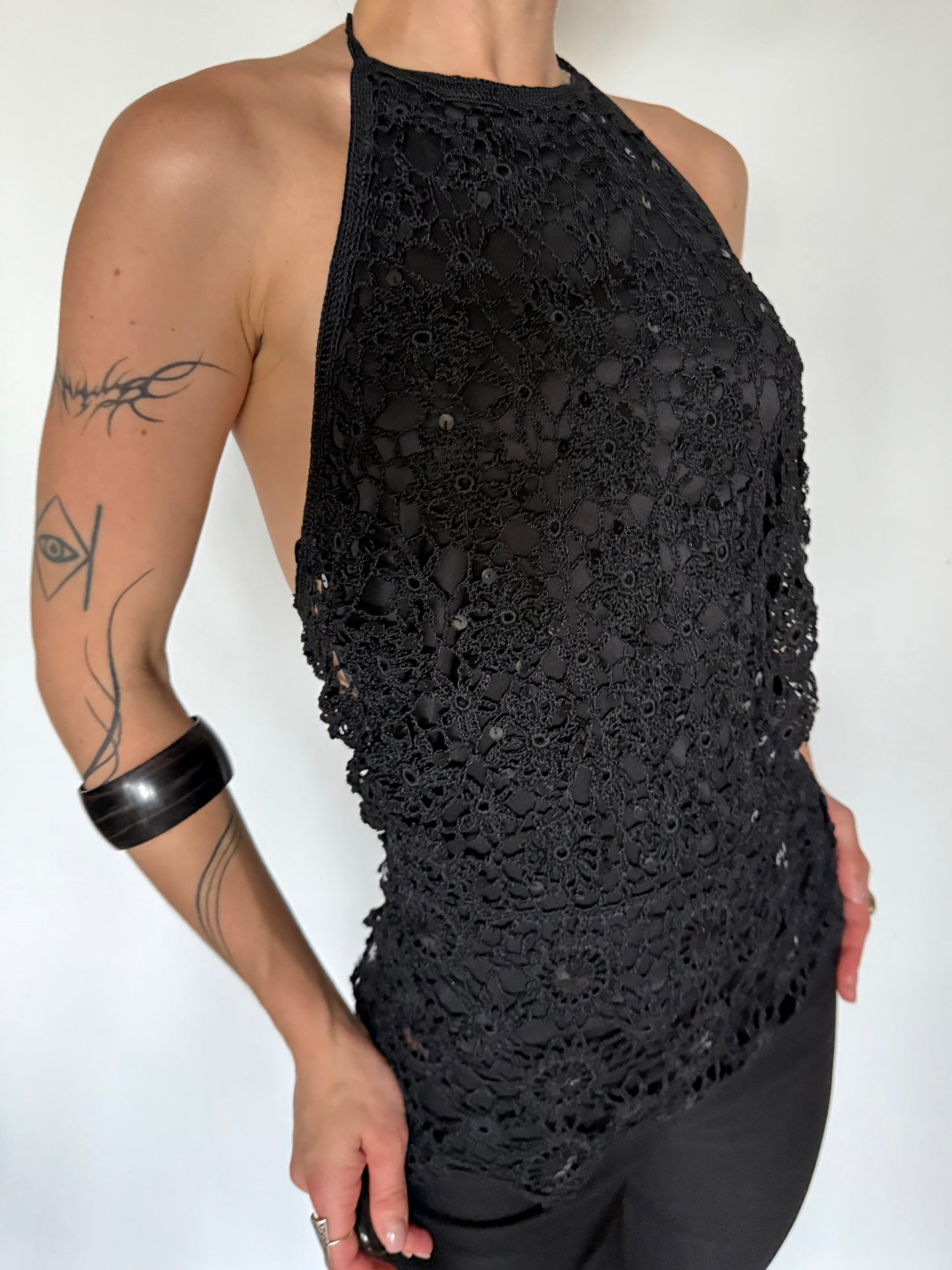 Vintage Black Crochet Halter Top – Twinkling Global
