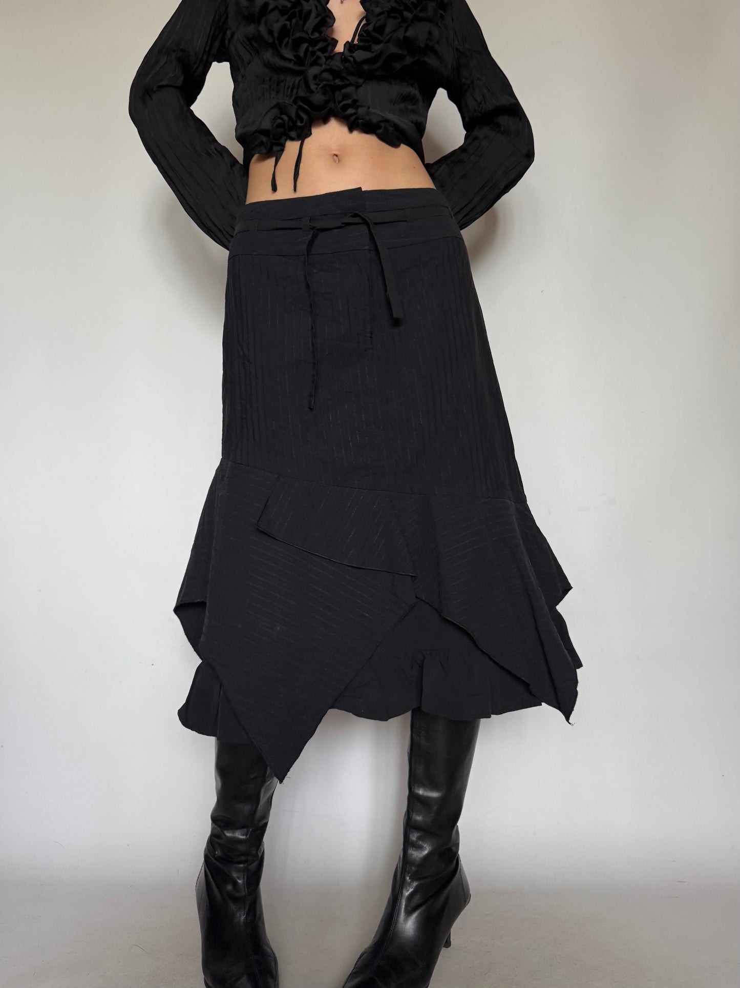 Vintage Asymmetrical Layered Skirt Black Twinkling Global