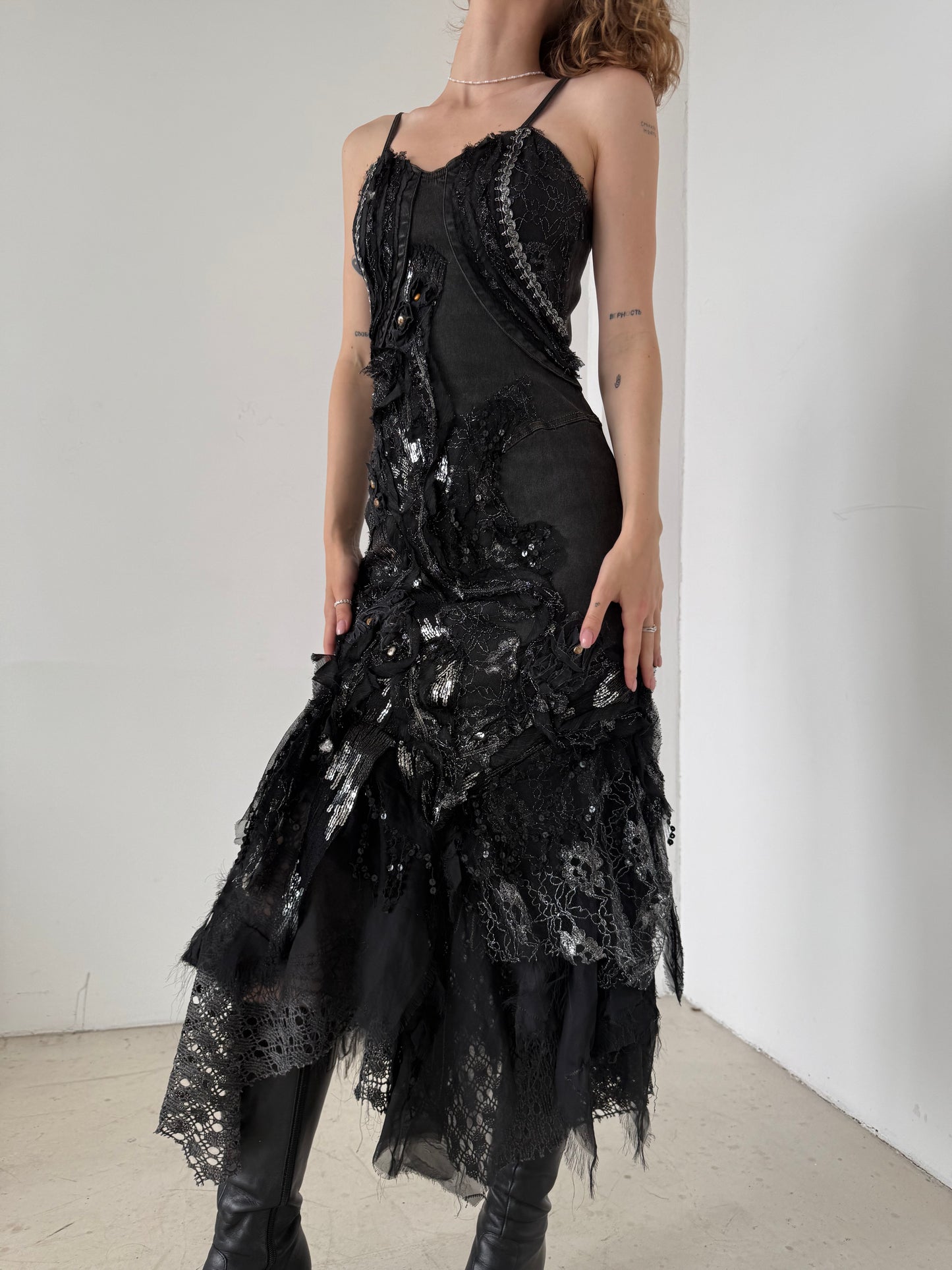 Vintage Black Couture Lace & Sequin Maxi Dress – Twinkling Global