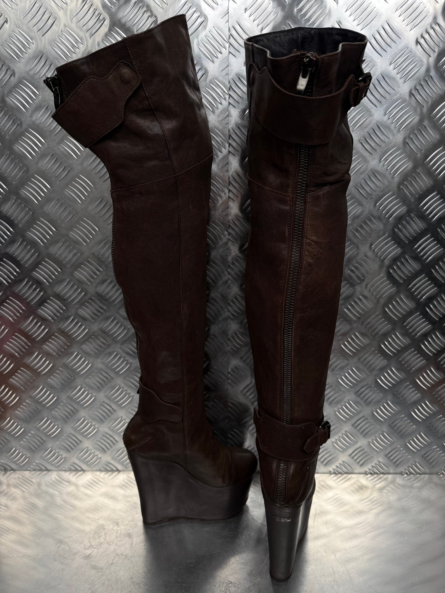 Vintage leather wedge over-the-knee boots CNC Made in Italy – TWINKLING GLOBAL