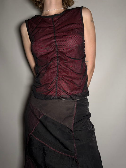 Y2K Avant-Garde Ruched Mesh Overlay Top TWINKLING