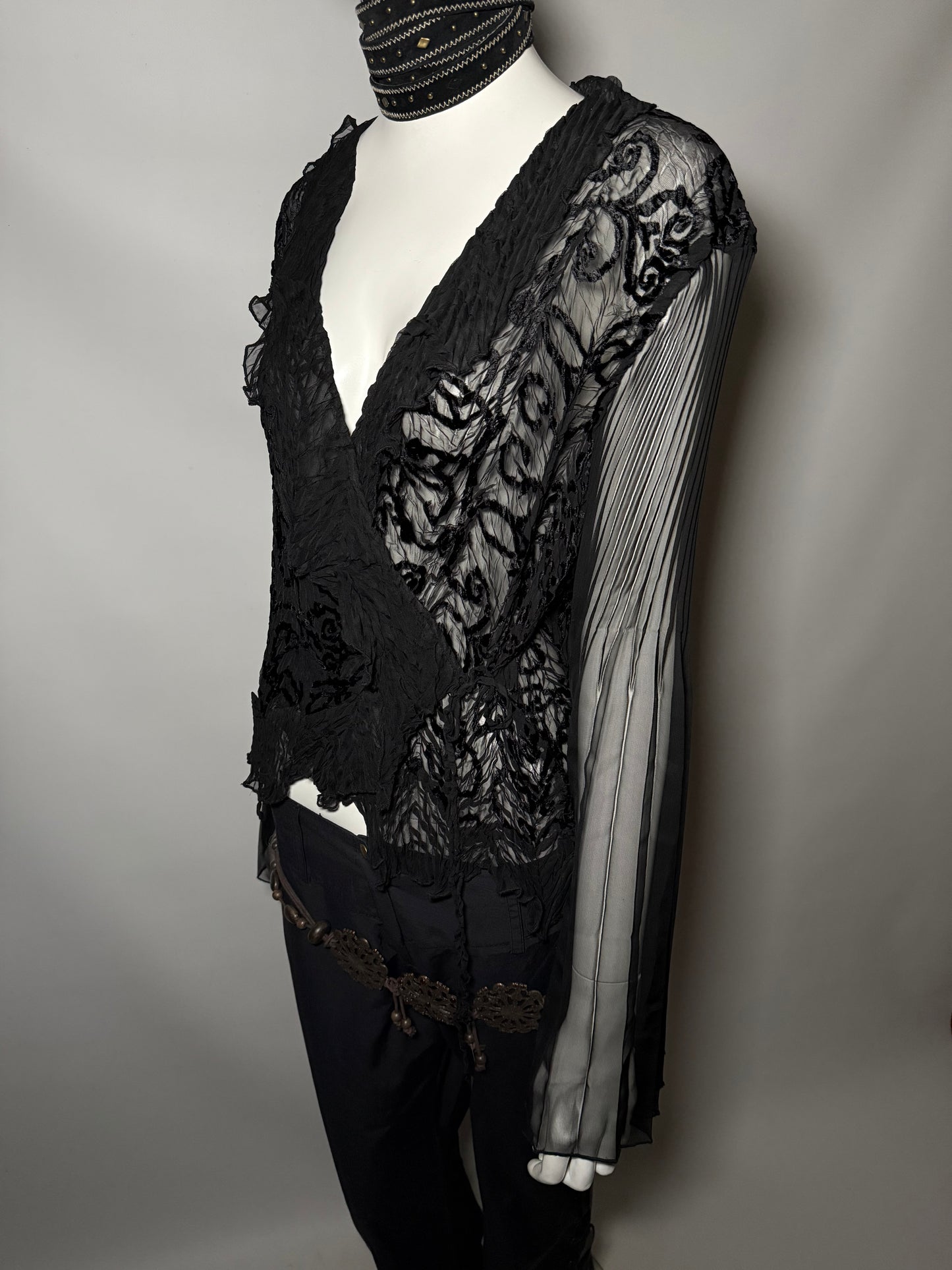 Vintage Crinkled Wrap Blouse - TWINKLING GLOBAL