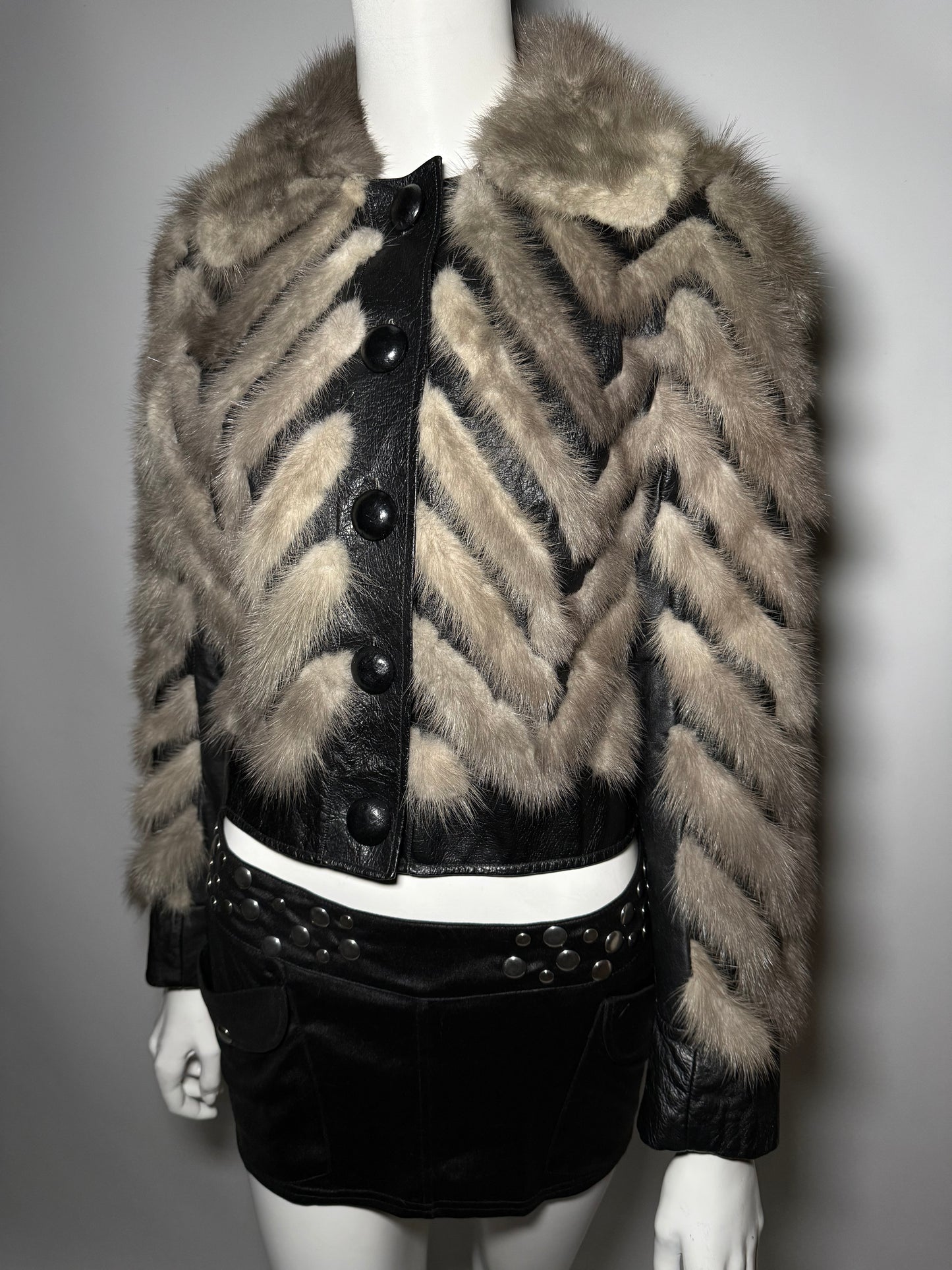 Vintage leather jacket with natural fur Twinkling Global