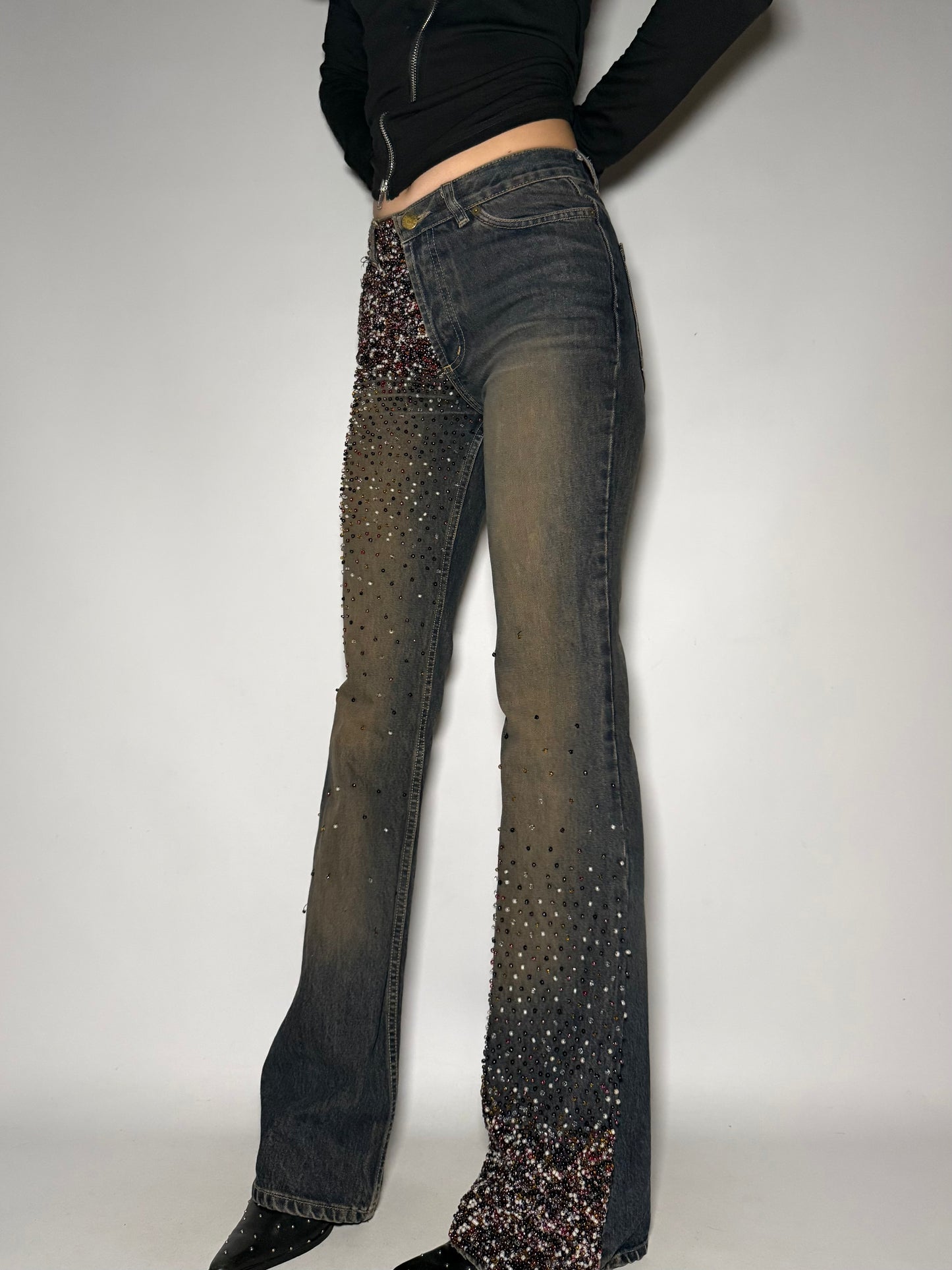 Rust Beaded Straight-Leg Jeans Twinkling Global