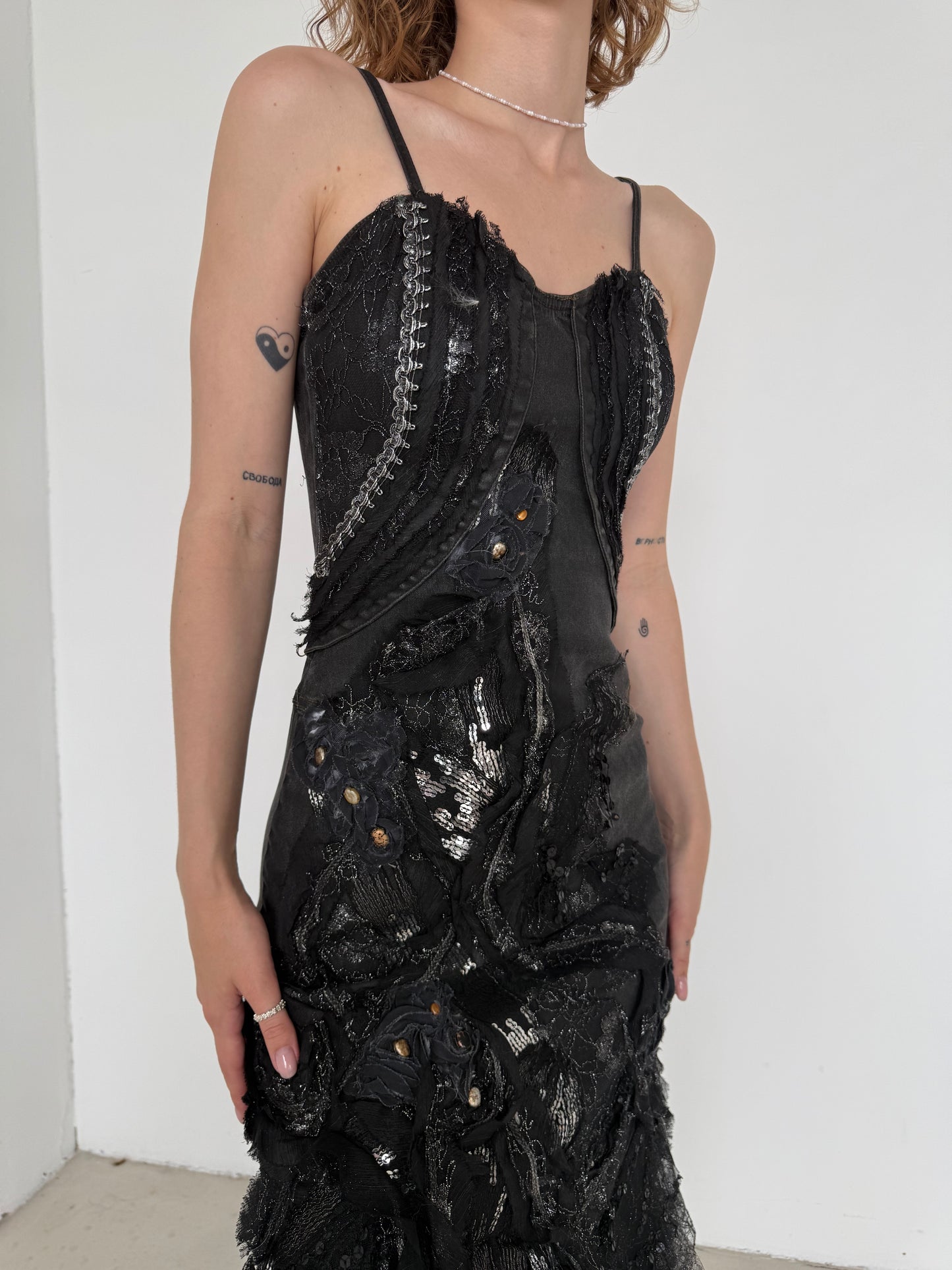 Vintage Black Couture Lace & Sequin Maxi Dress – Twinkling Global