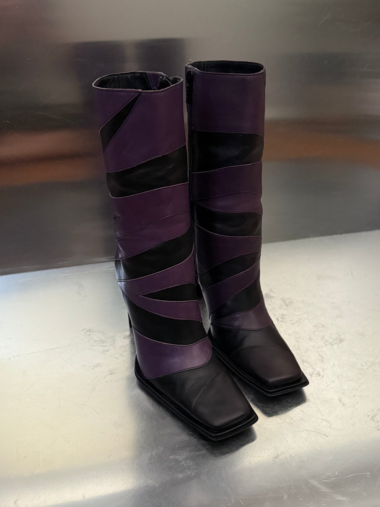 Vintage Black & Purple Leather High Boots Bronx Twinkling Global