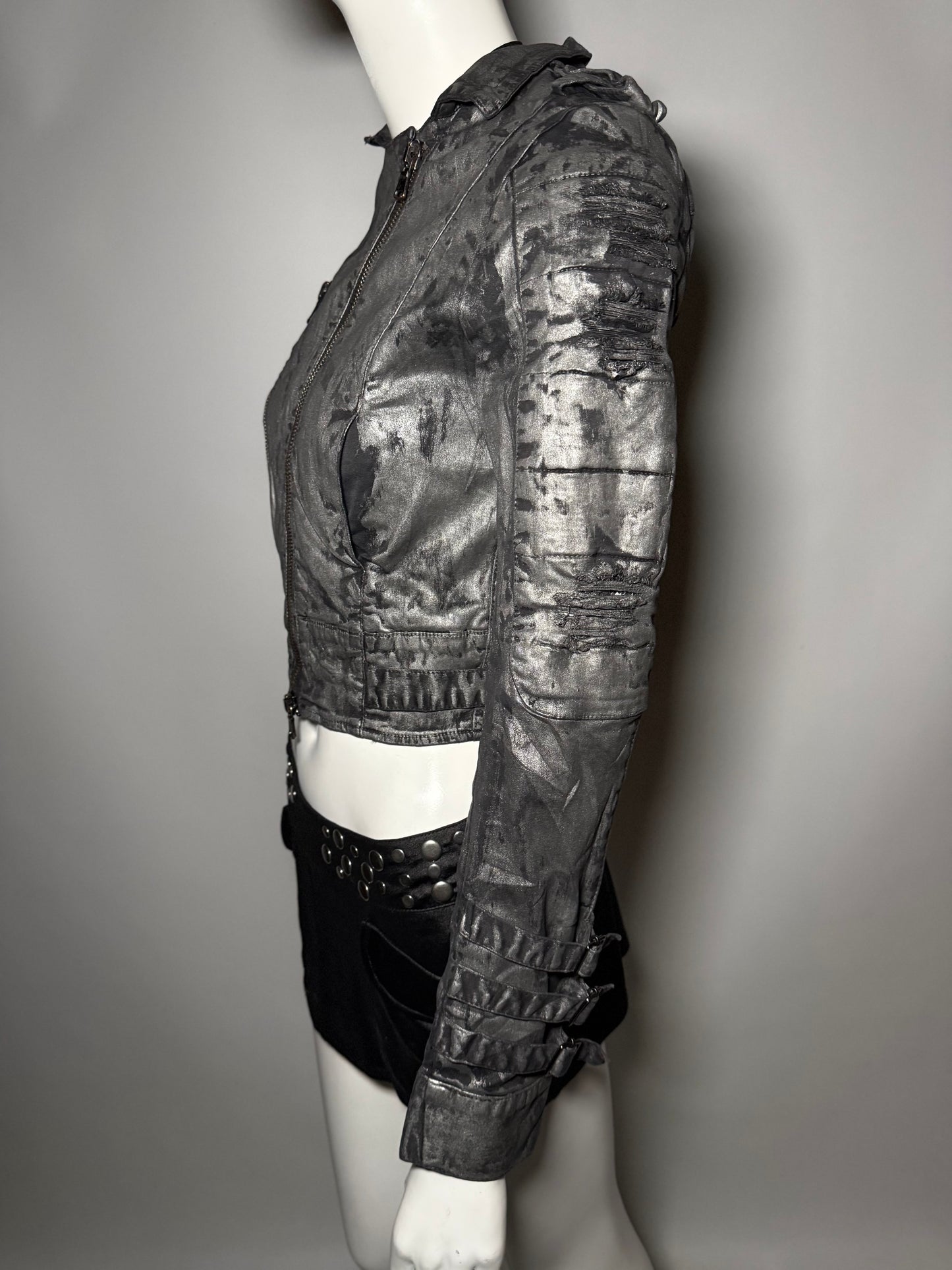 Vintage Italian Einstein prog&prod distressed denim jacket with asymmetric design Twinkling Global