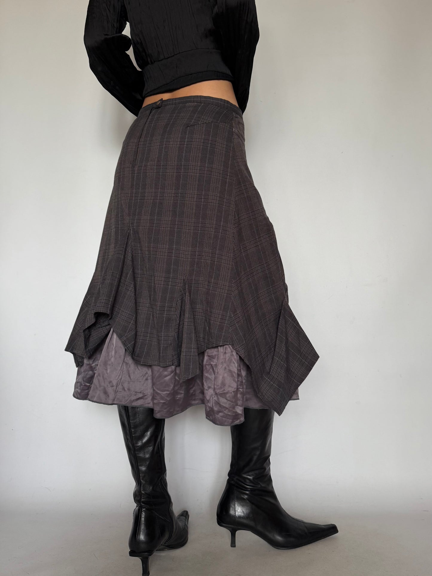 Vintage Grey Checkered Midi Skirt Twinkling Global
