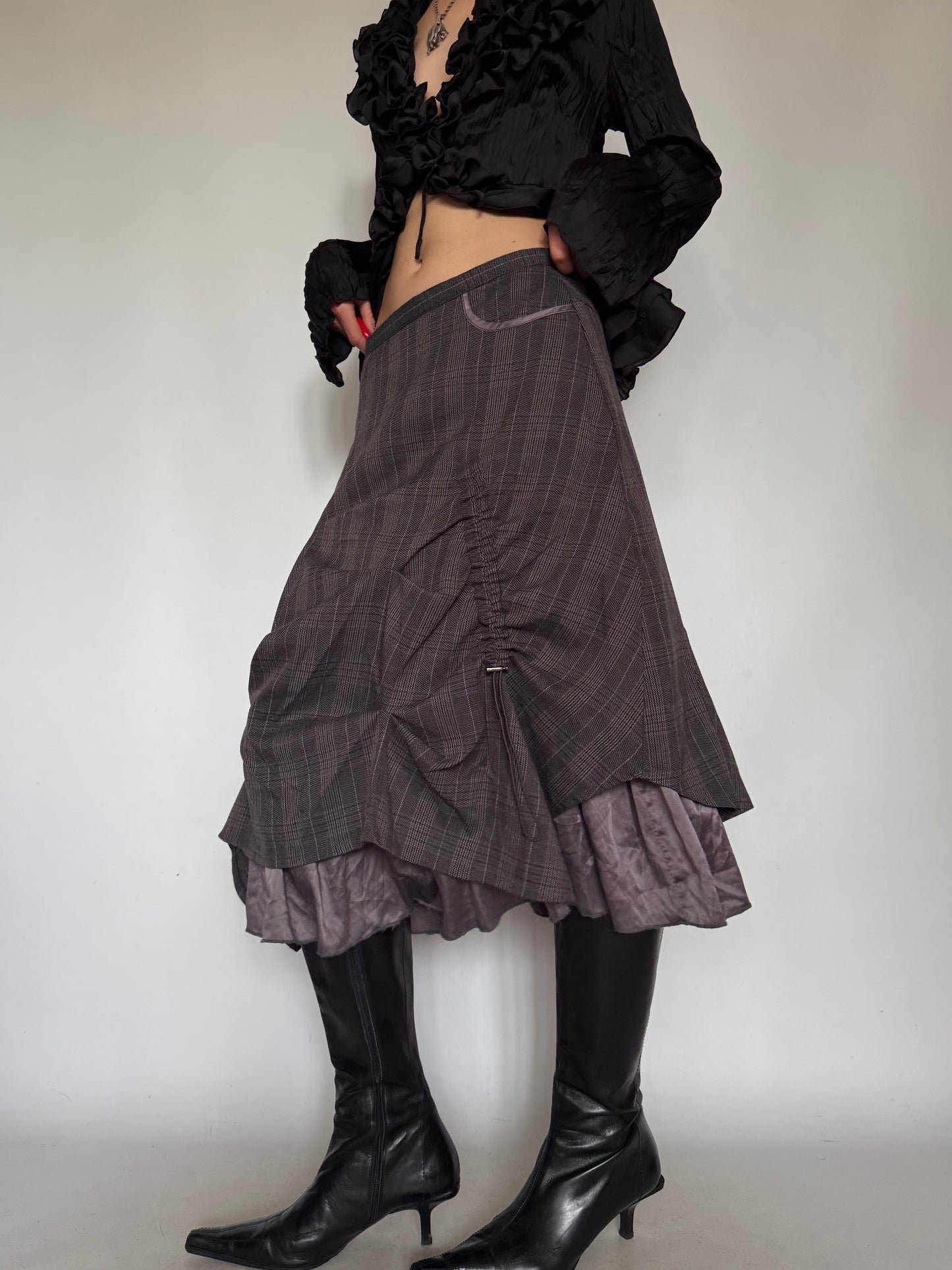 Vintage Grey Checkered Midi Skirt Twinkling Global