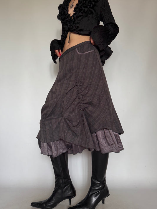 Vintage Grey Checkered Midi Skirt Twinkling Global