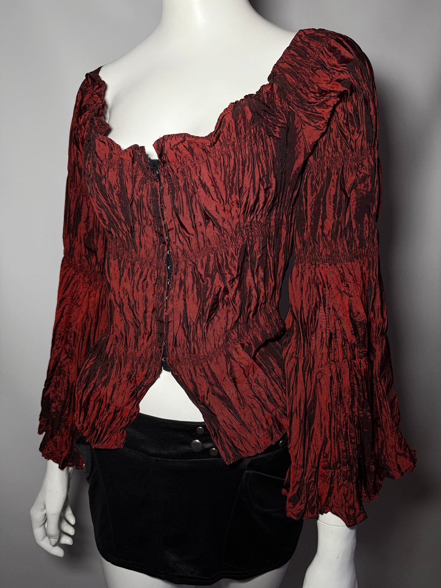Gothic Black Crinkled Two-Piece Set with Red Spiral Appliqués TWINKLING