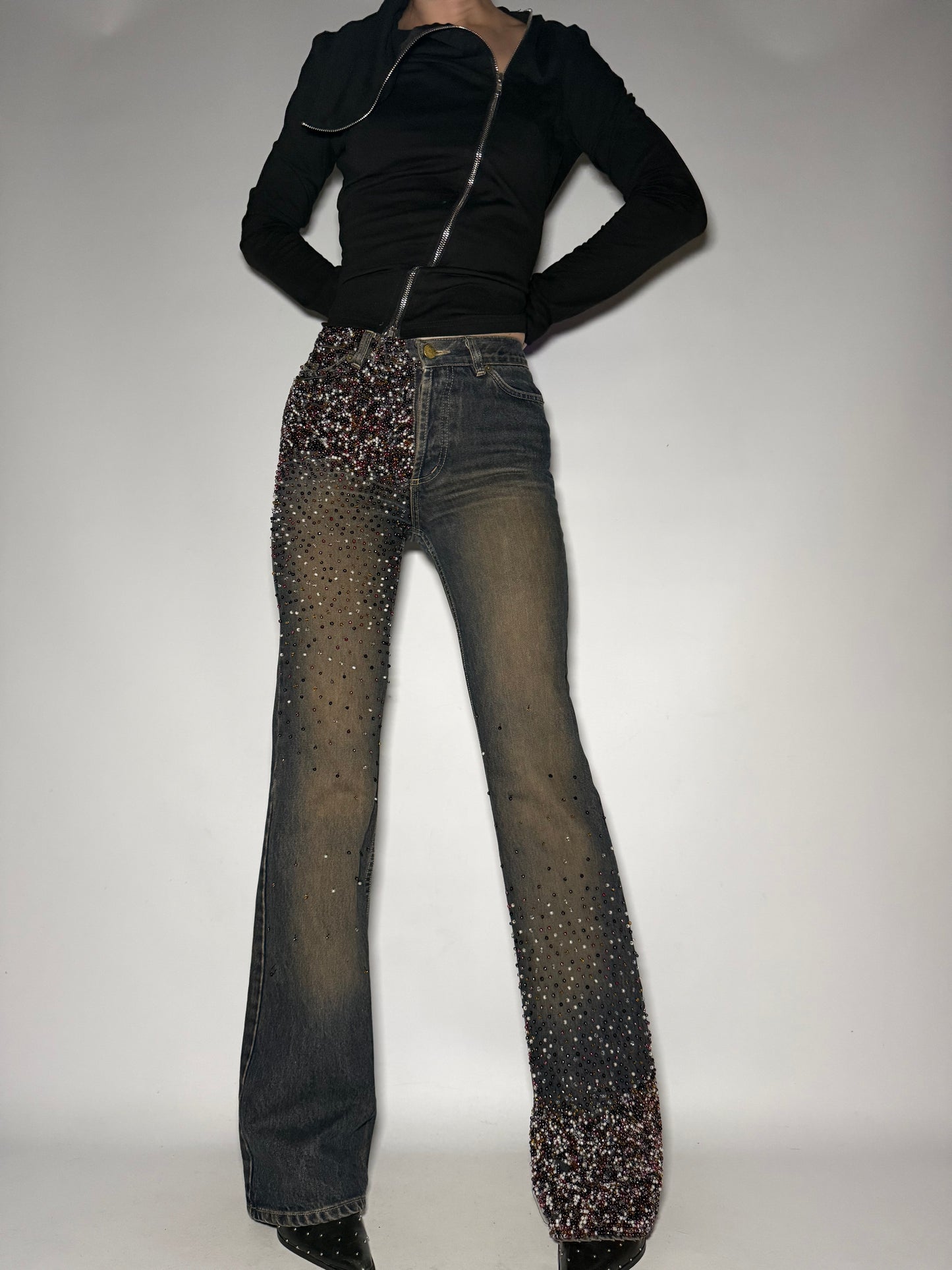 Rust Beaded Straight-Leg Jeans Twinkling Global