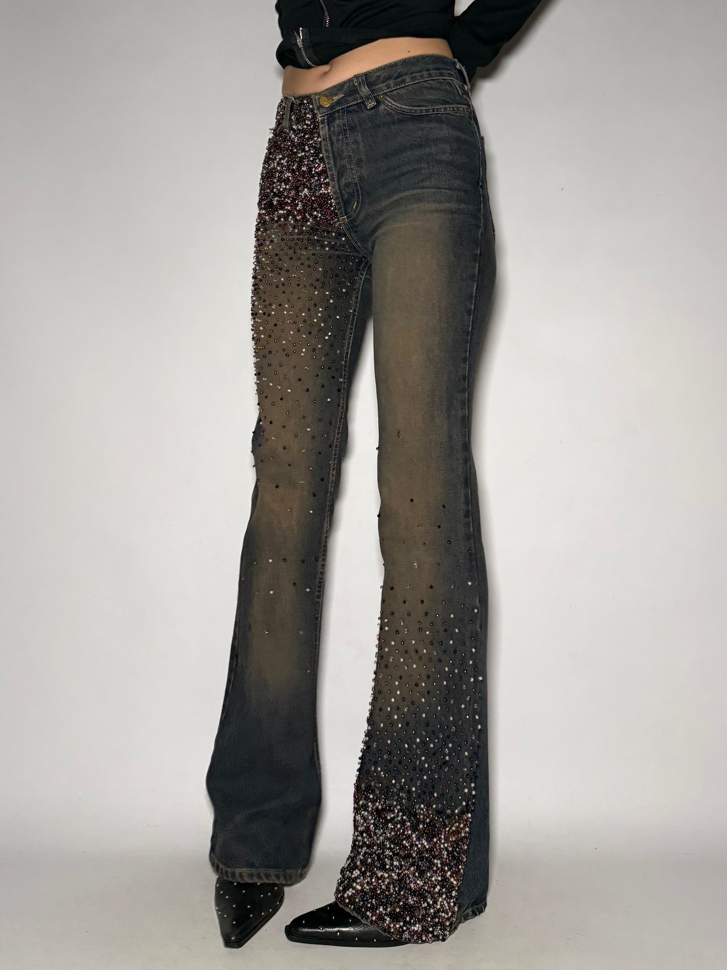 Rust Beaded Straight-Leg Jeans Twinkling Global