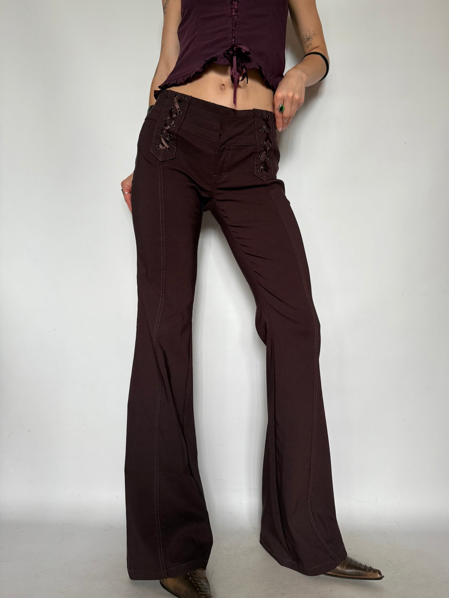 Vintage Brown Flared Pants with Lace-up Detail – Twinkling Global