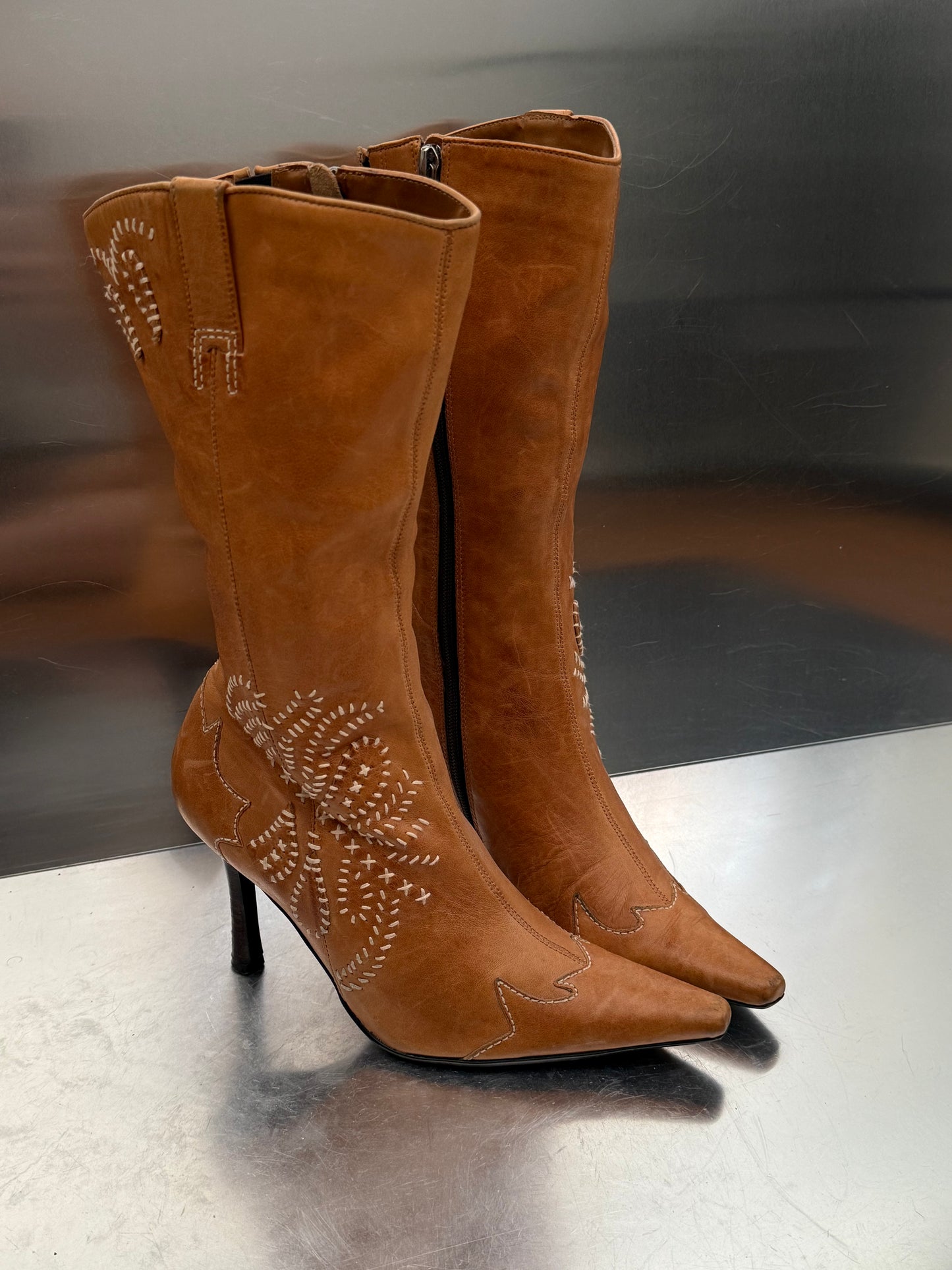 Vintage River Island  Leather High-Heel Boots Twinkling Global