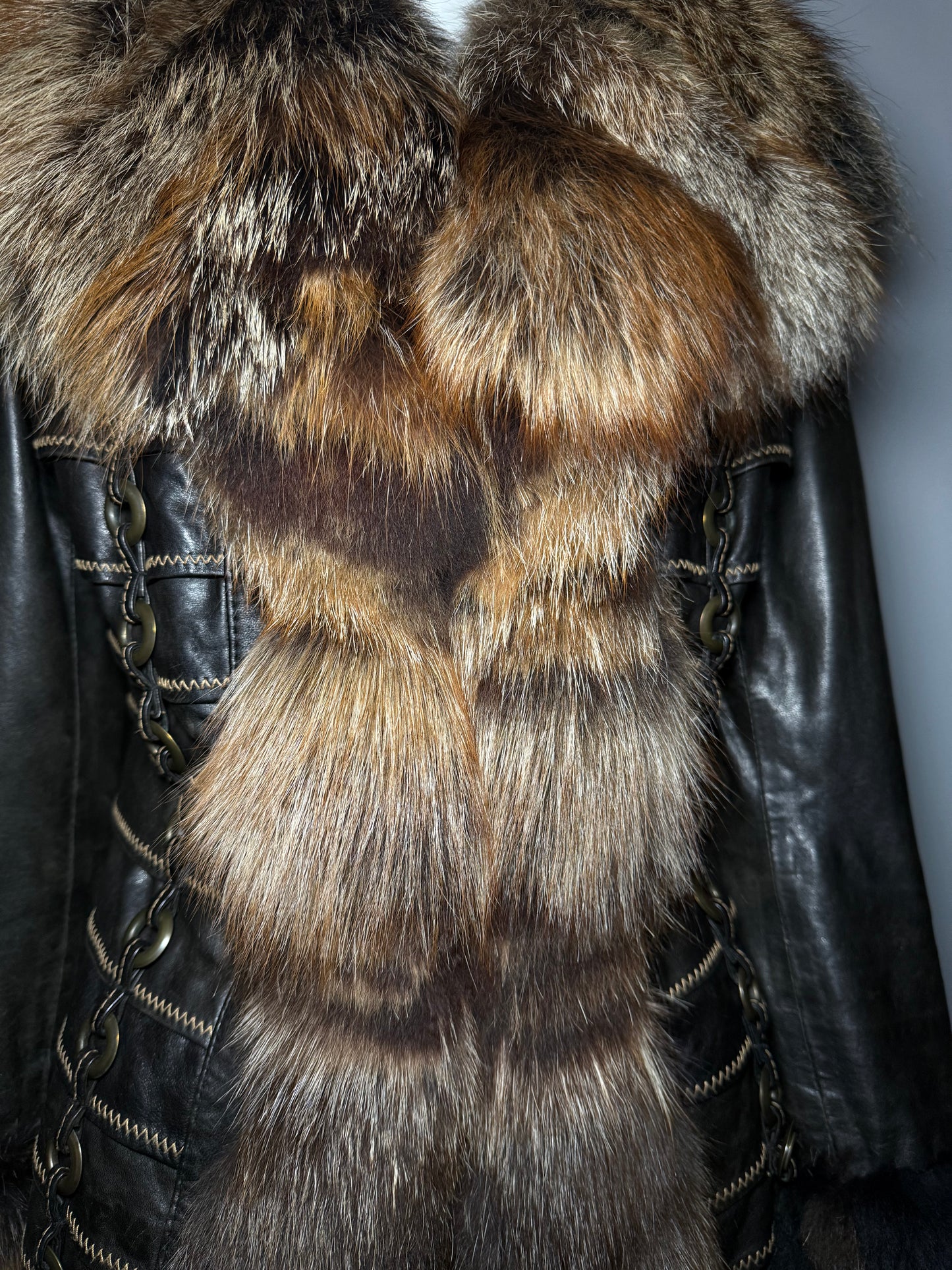 Vintage Leather Jacket with Natural Fur TWINKLING GLOBAL