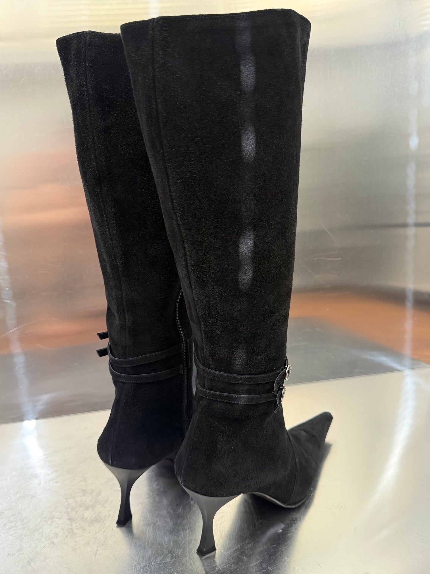 Vintage Black Suede Leather High Boots Made in Italy Twinkling Global