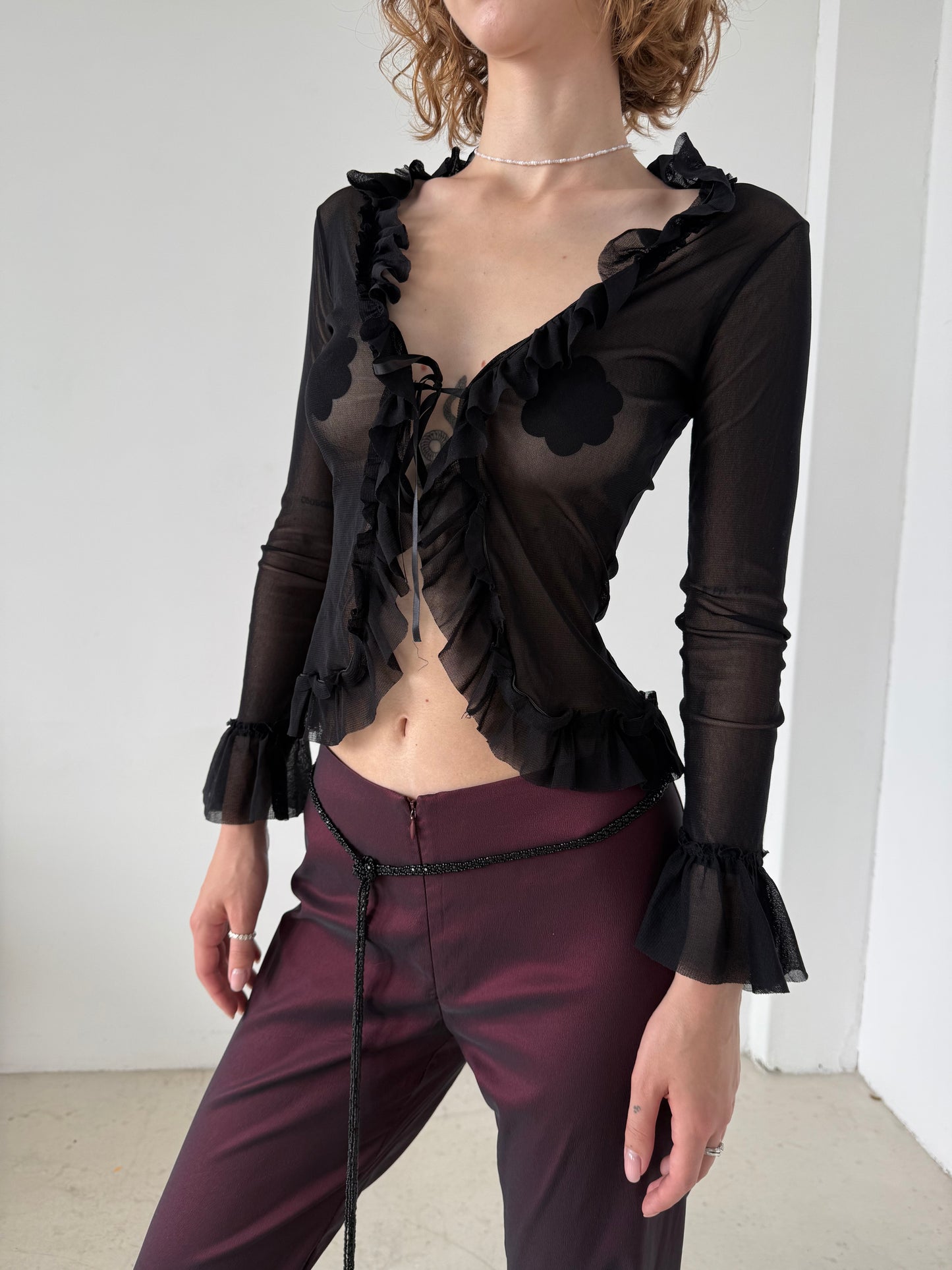 Vintage Sheer Ruffle Tie Blouse – Twinkling Global