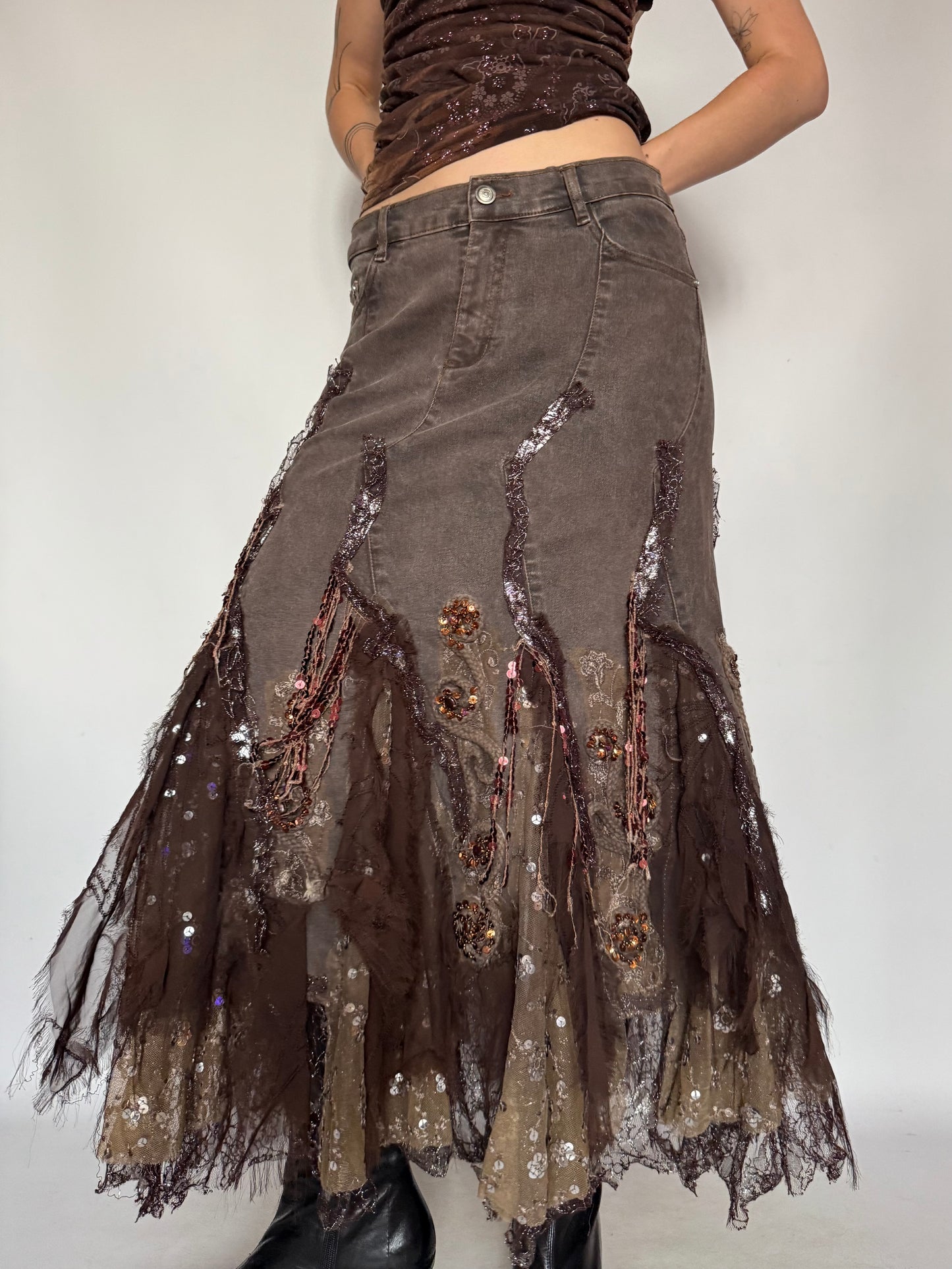 Vintage Boho Embellished Maxi Skirt – Twinkling Global