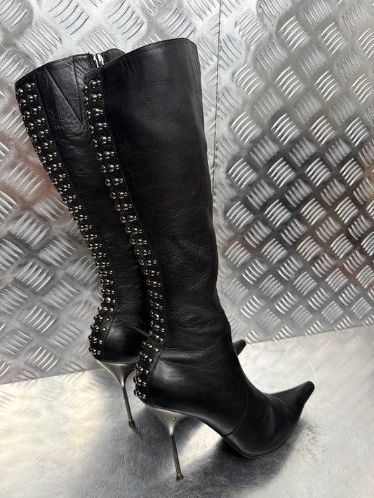 Vintage Black Studded Leather Boots – TWINKLING GLOBAL