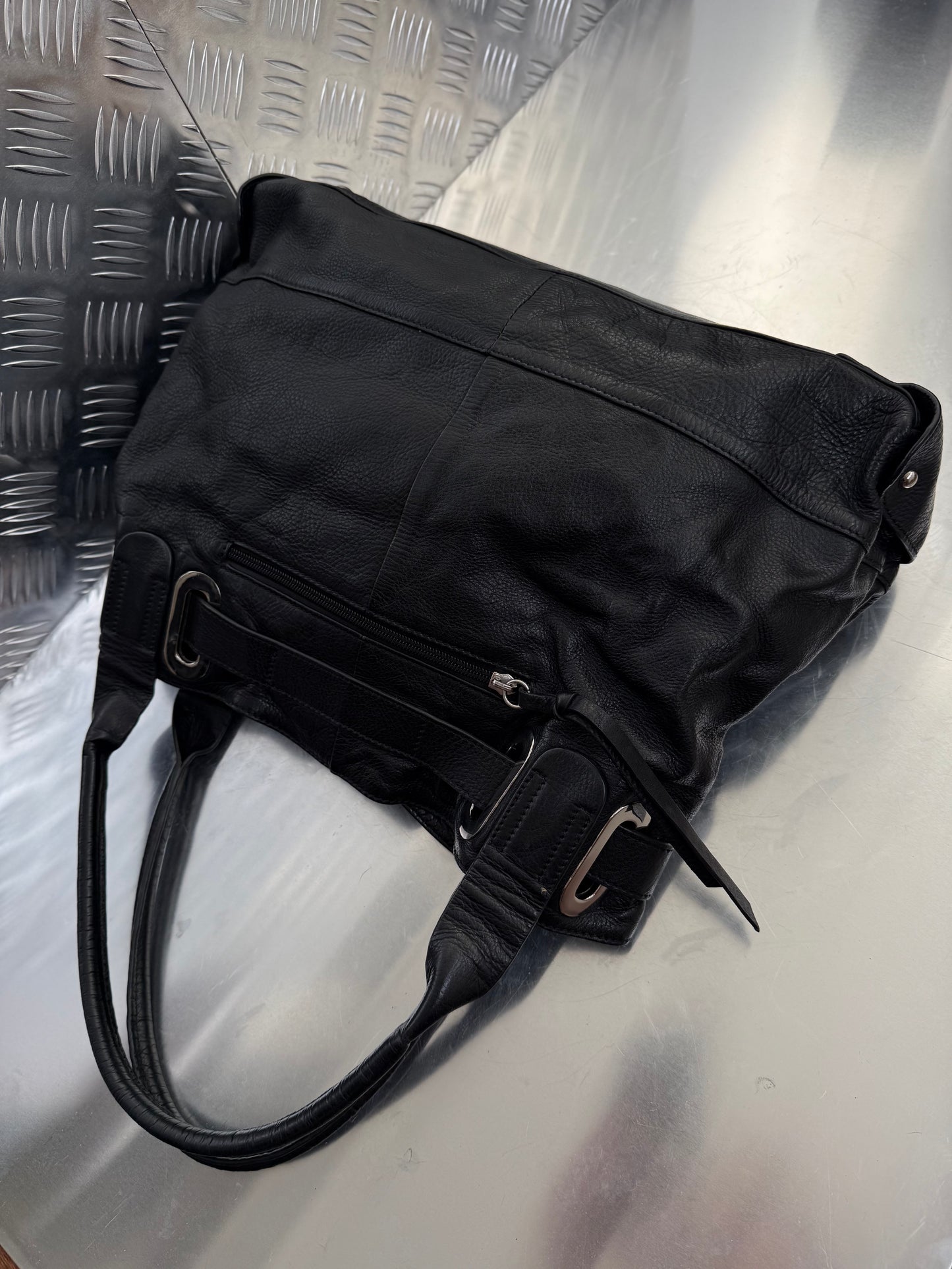 Vintage Black Leather Bag Twinkling Global