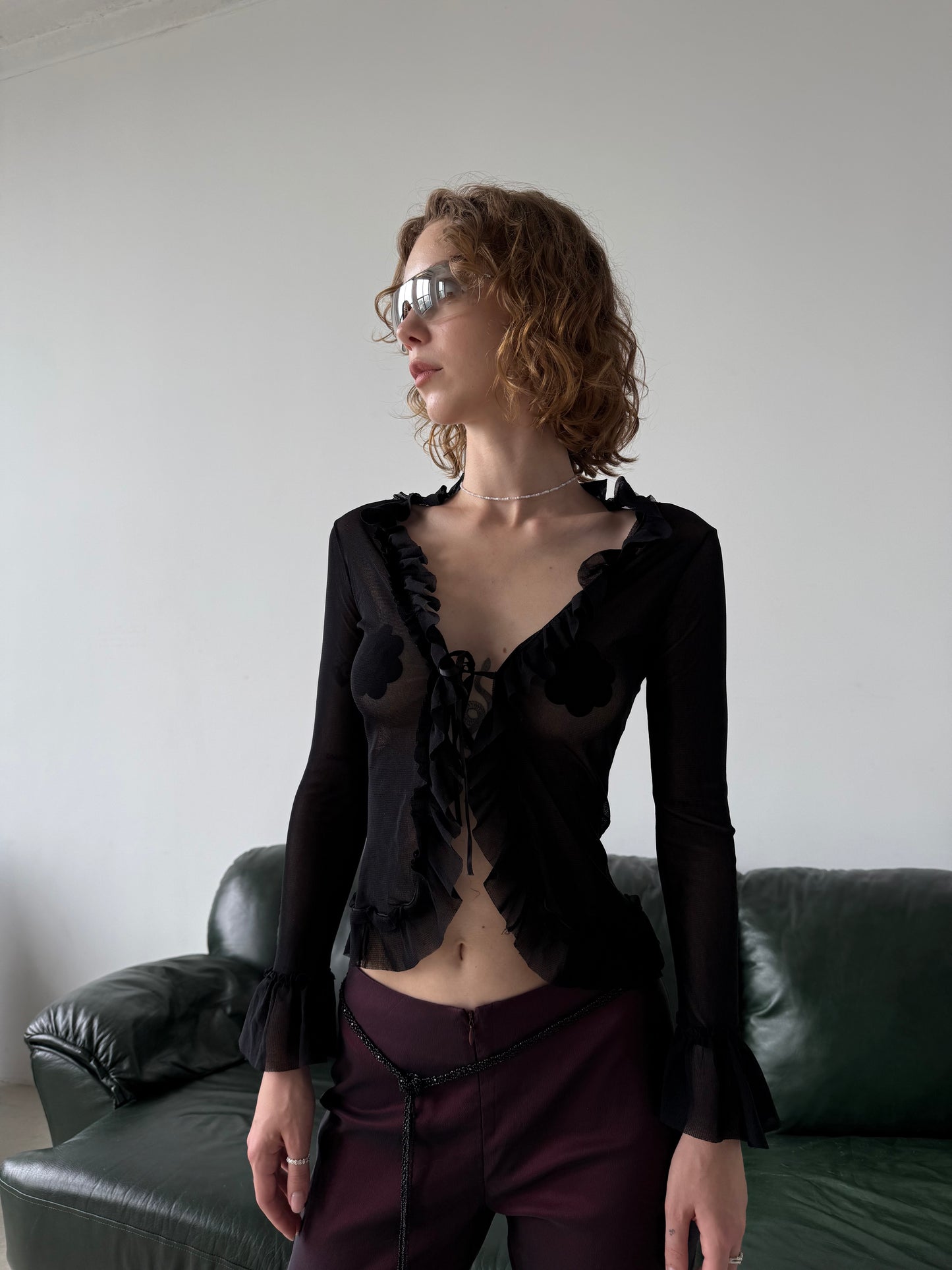 Vintage Sheer Ruffle Tie Blouse – Twinkling Global