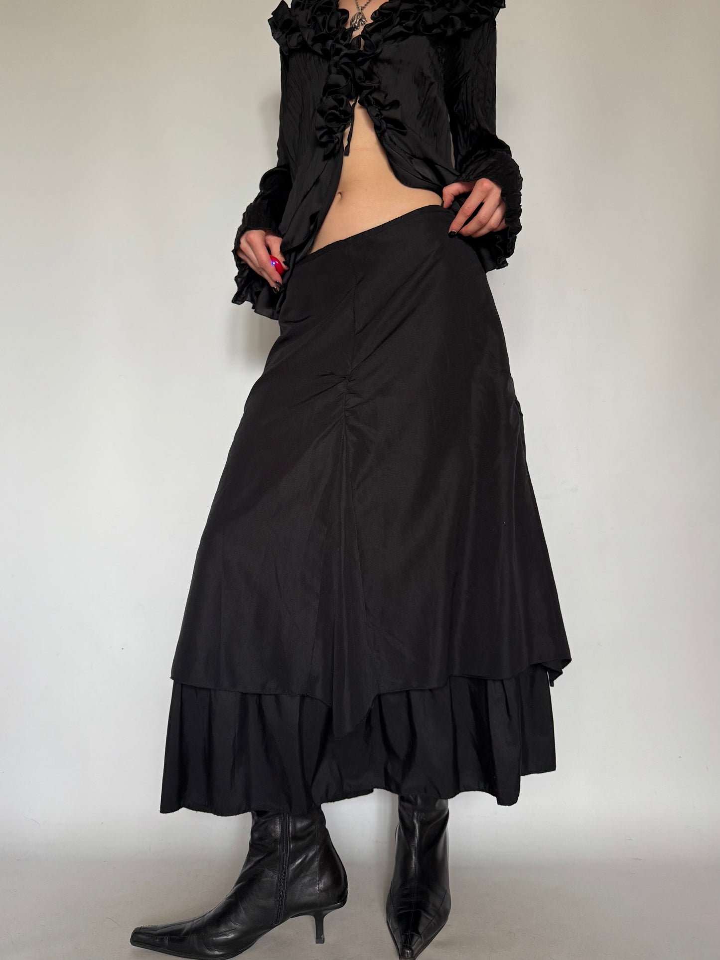 Vintage Black Tiered Maxi Skirt Twinkling Global