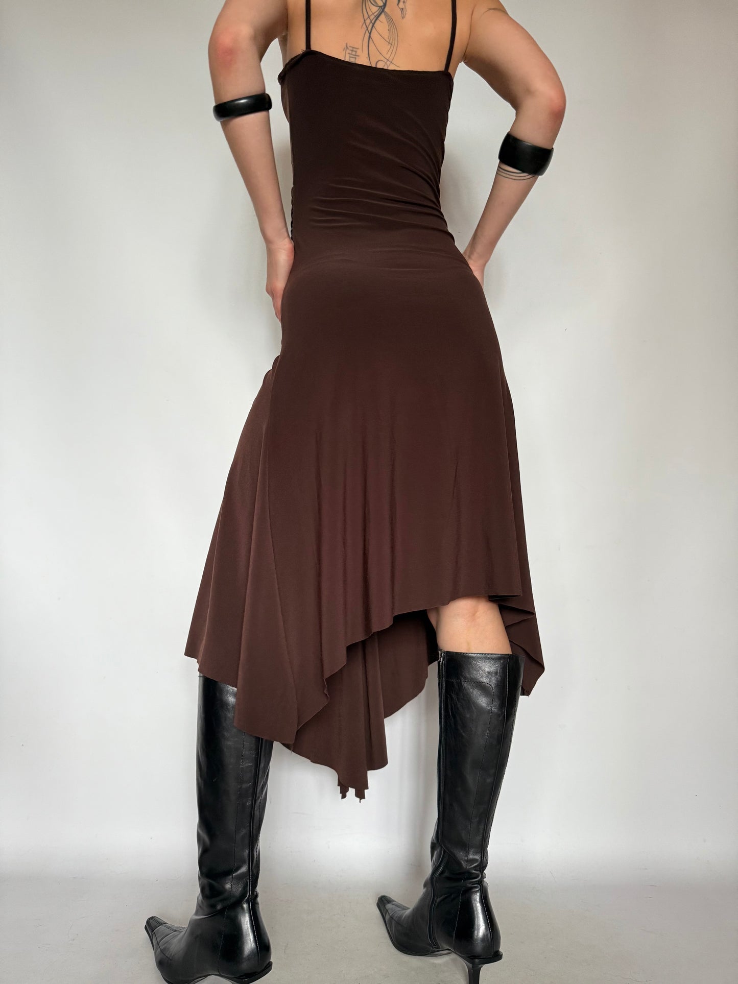 Vintage Brown Ruched Asymmetrical Dress – Twinkling Global