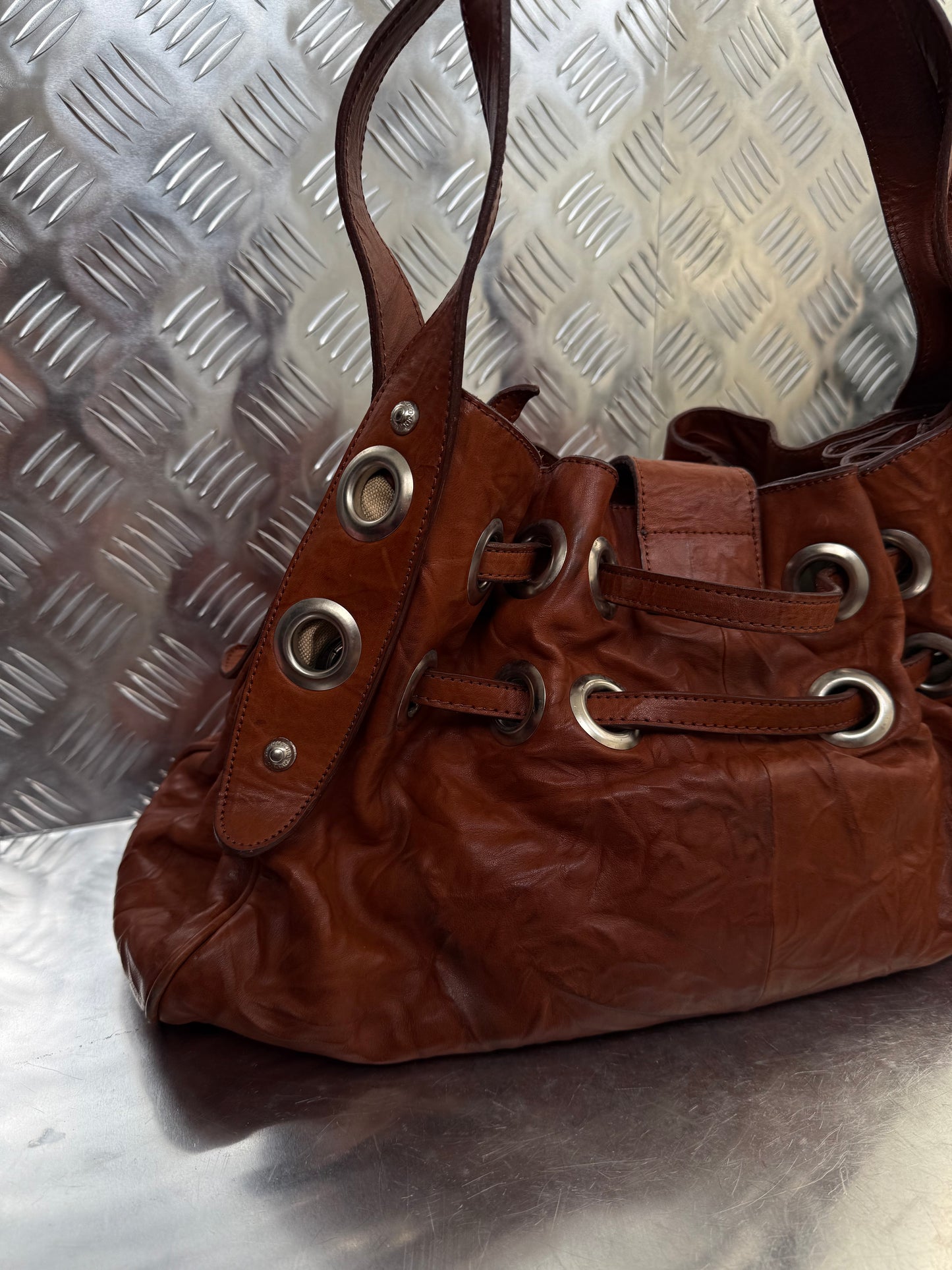 Vintage Brown Leather Bag Twinkling Global