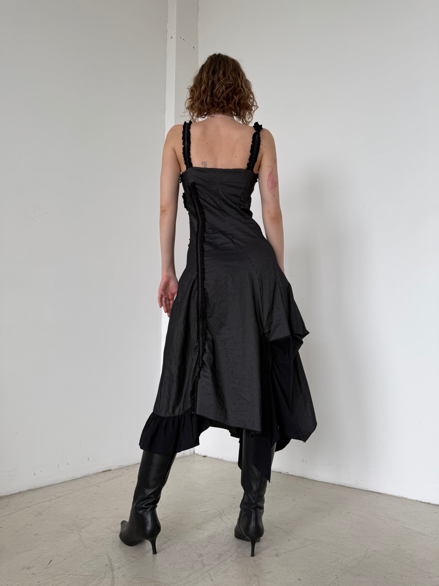 Vintage Black Pinstripe Asymmetrical Dress – Twinkling Global