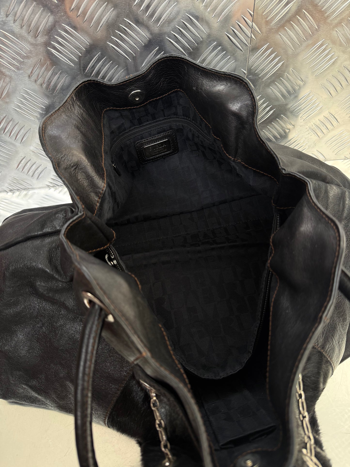 Vintage Furla Leather Bag with Pony Hair Detail Twinkling Global