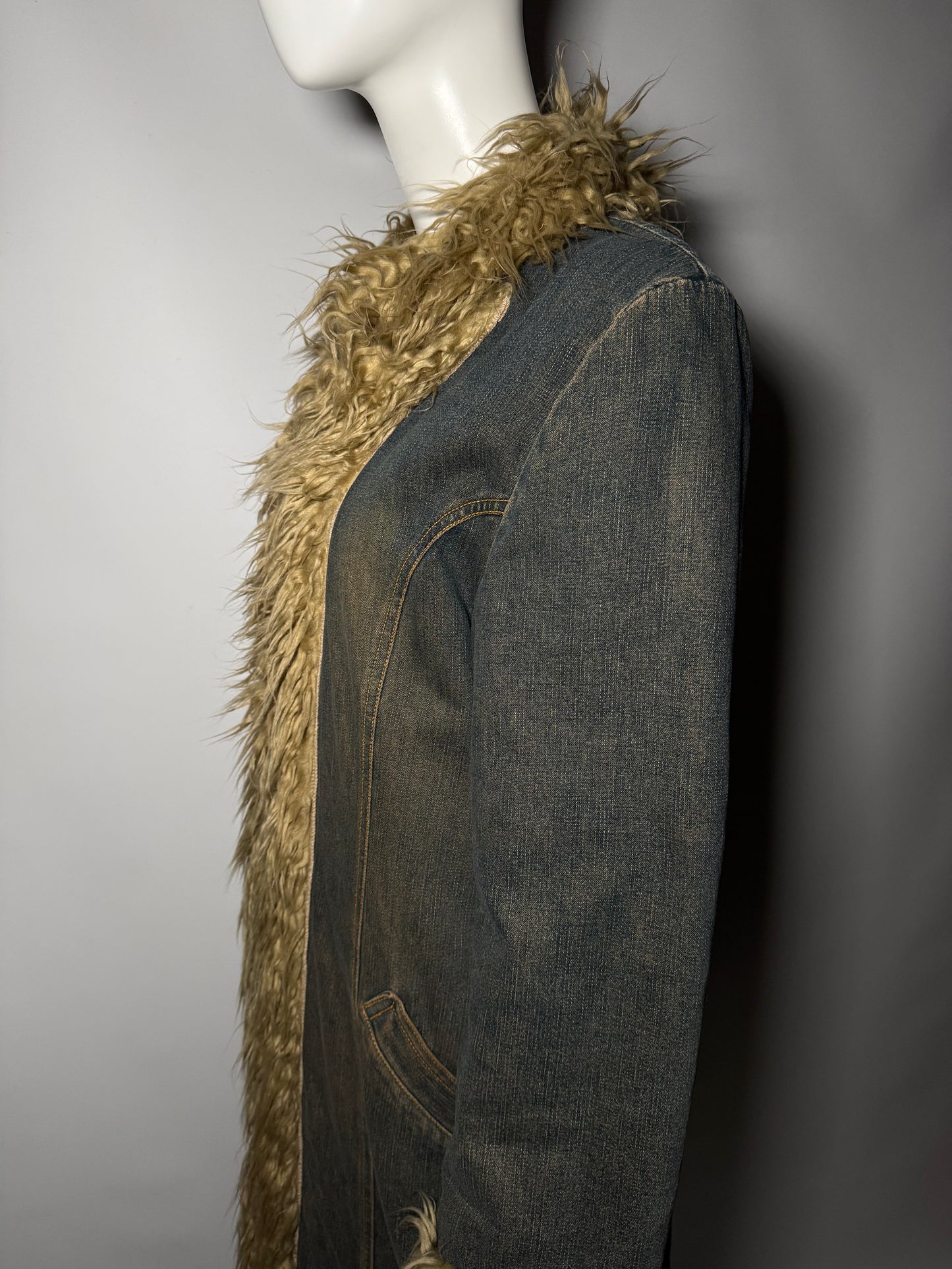 Vintage Penny Lane Afghan denim coat with faux fur Twinkling Global