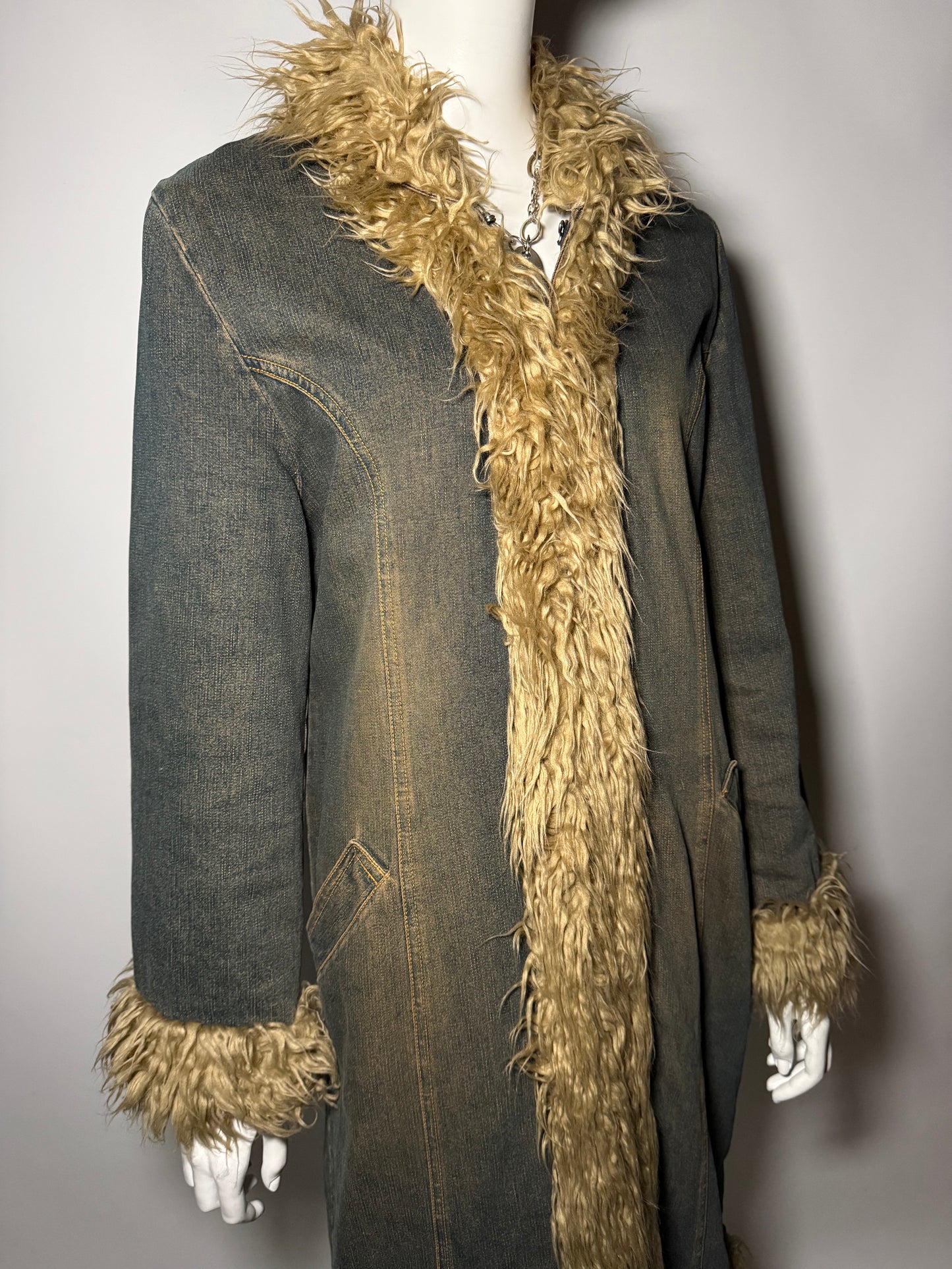 Vintage Penny Lane Afghan denim coat with faux fur Twinkling Global