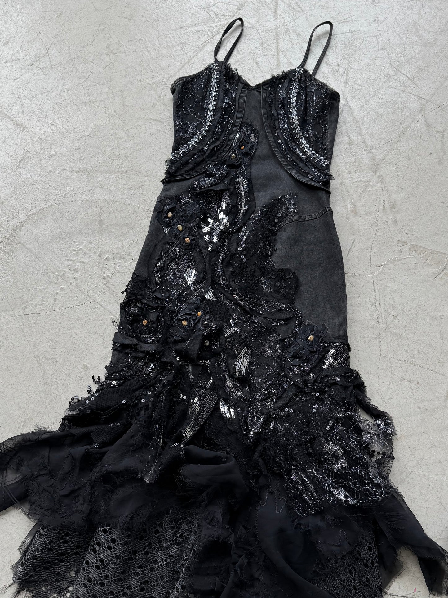 Vintage Black Couture Lace & Sequin Maxi Dress – Twinkling Global