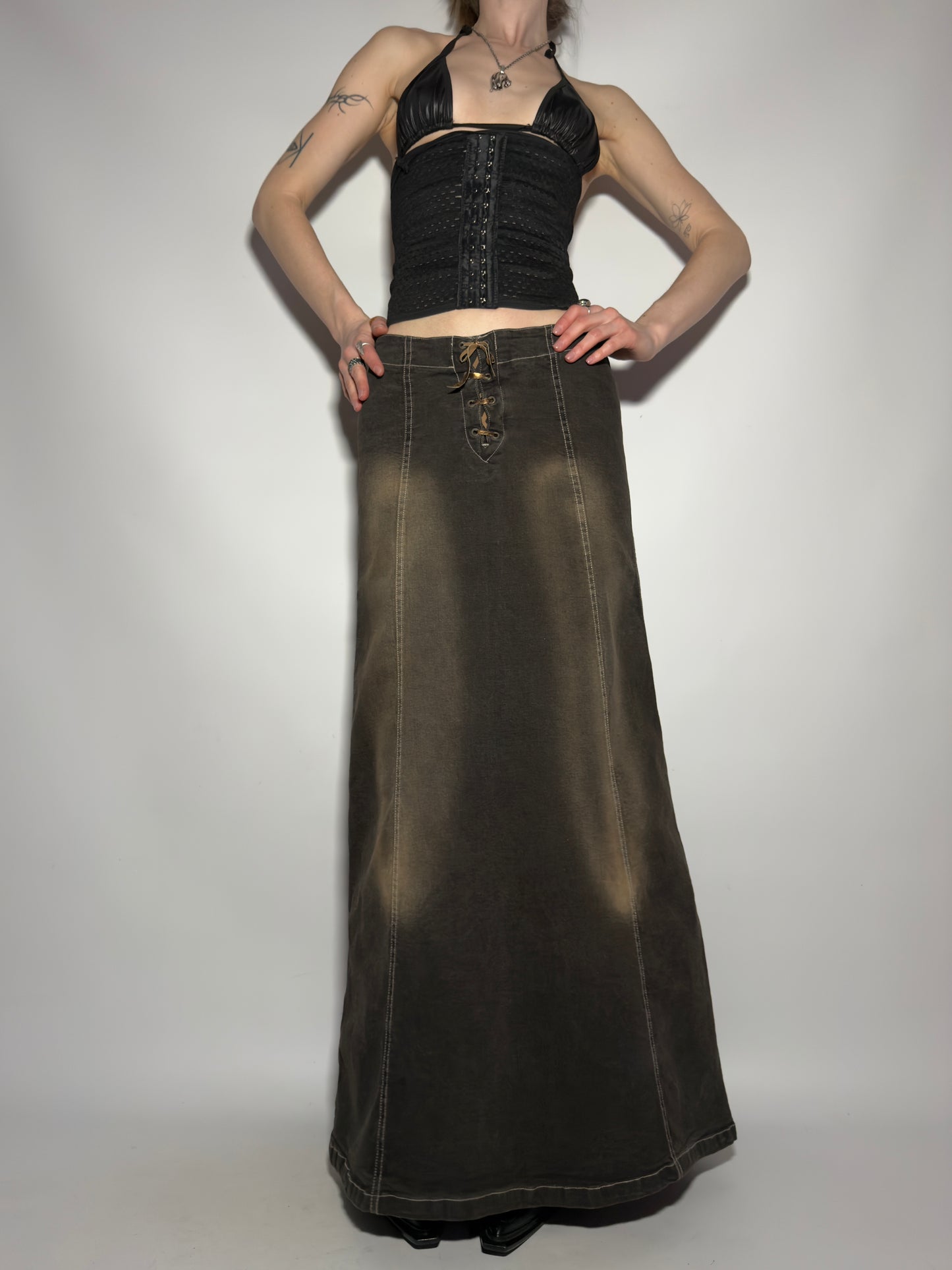 Vintage Brownish Denim Skirt - TWINKLING GLOBAL