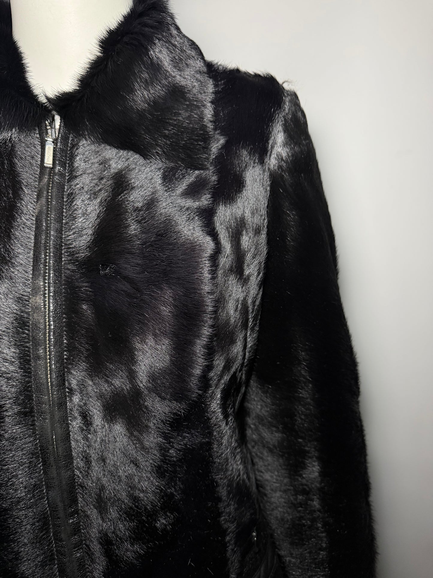 Vintage Black Leather Jacket with Real Fur TWINKLING GLOBAL