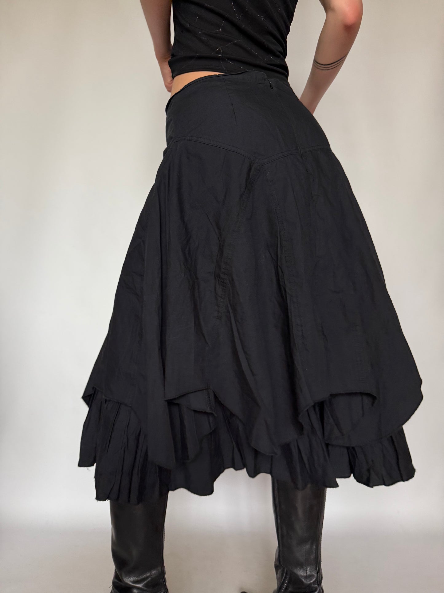 Vintage Black Cotton Midi Skirt