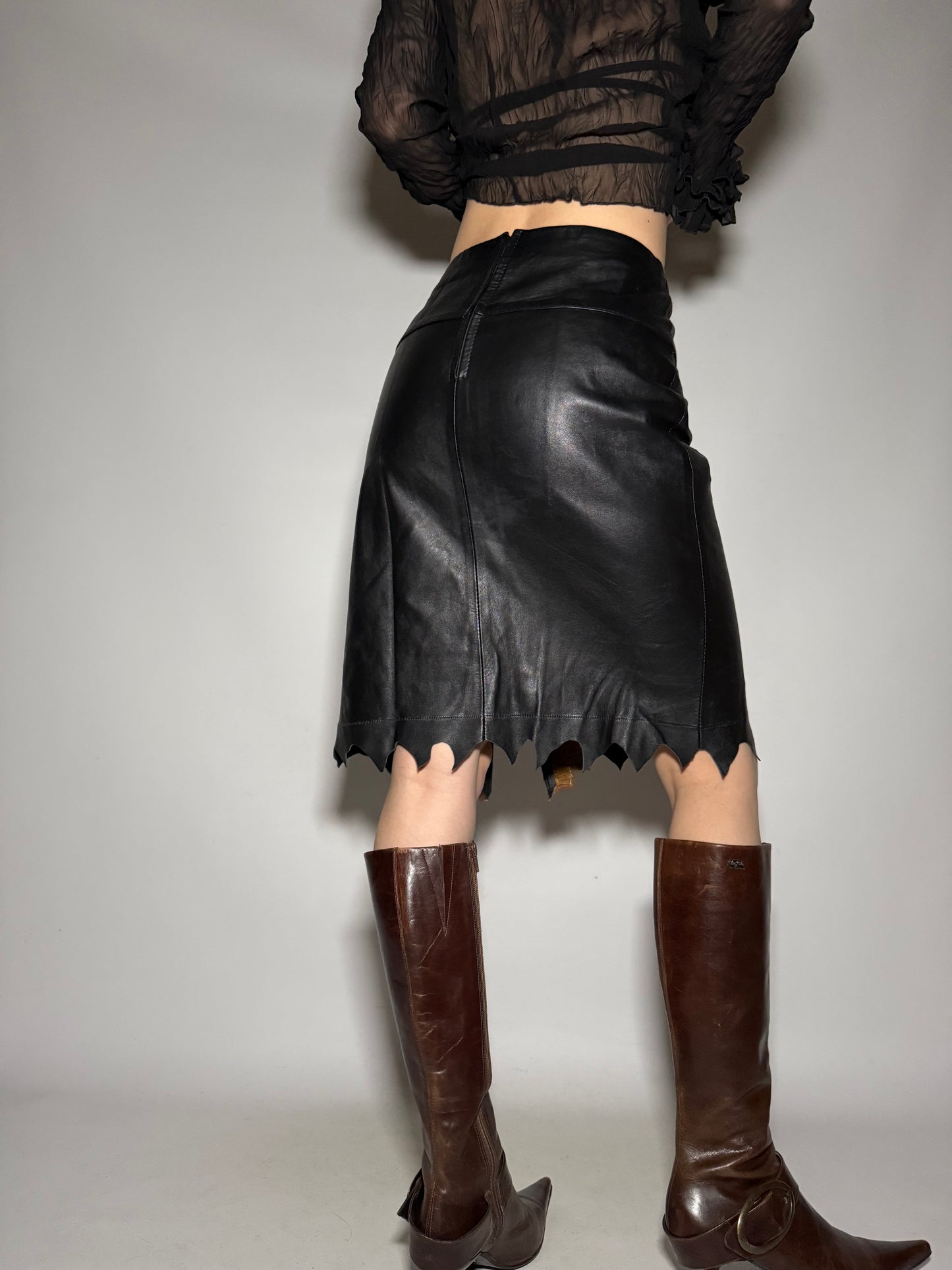 Vintage Leather Skirt with Fur Trim - TWINKLING GLOBAL