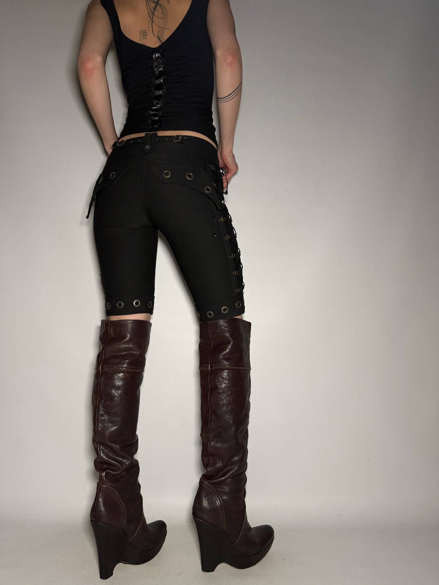 Vintage Black Stretch Lace-Up Shorts TWINKLING GLOBAL