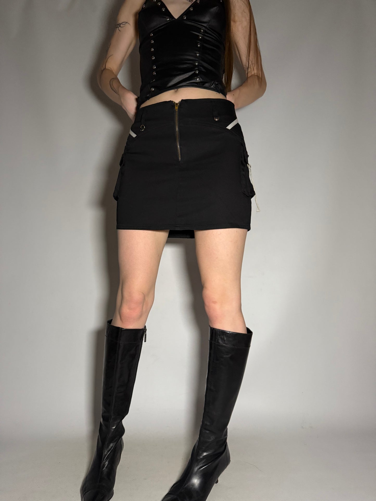 Y2K Black Cotton Cargo Mini Skirt Twinkling