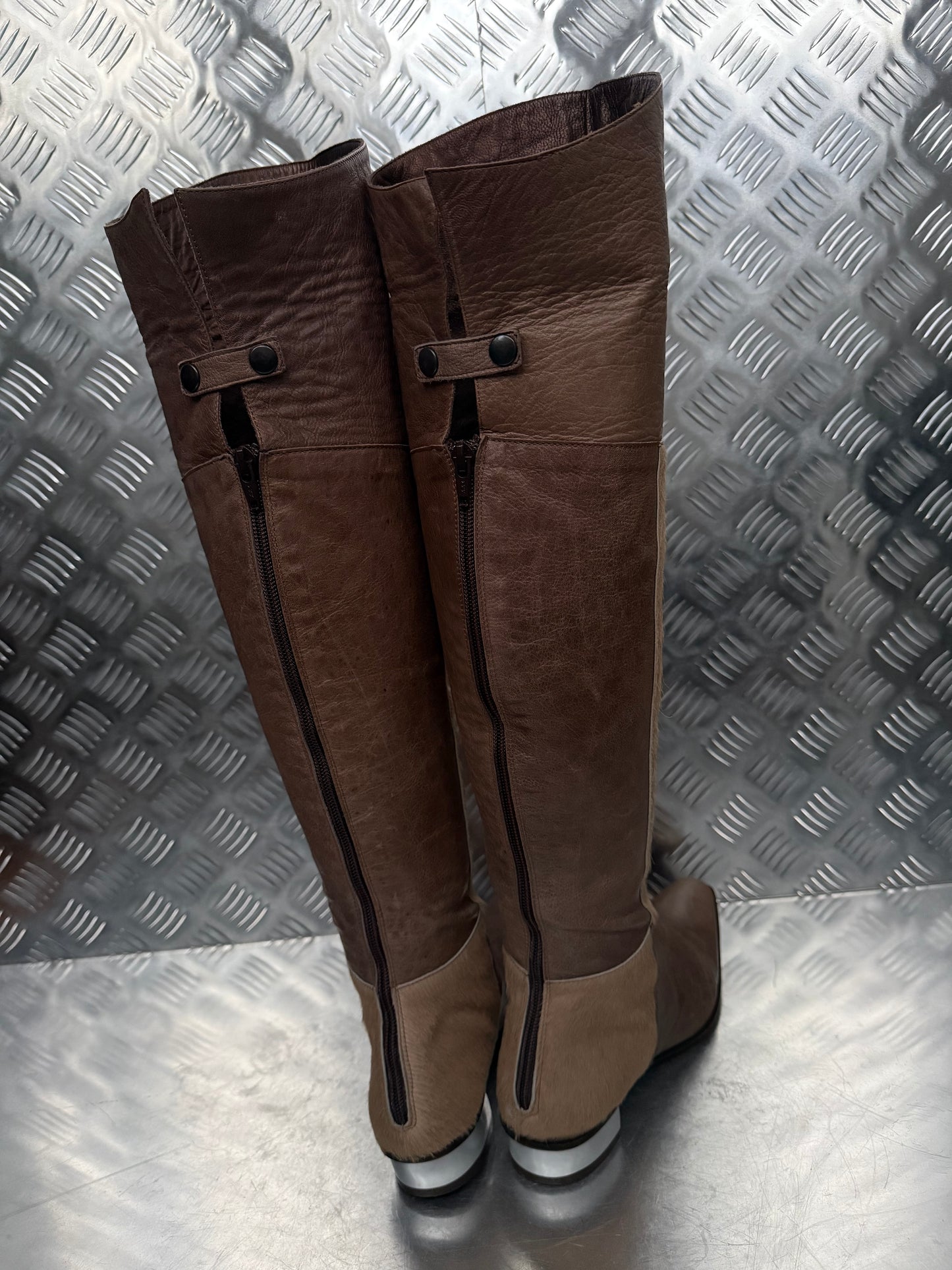 Vintage leather and pony fur over-the-knee boots Andrea Lattanzi TWINKLING GLOBAL