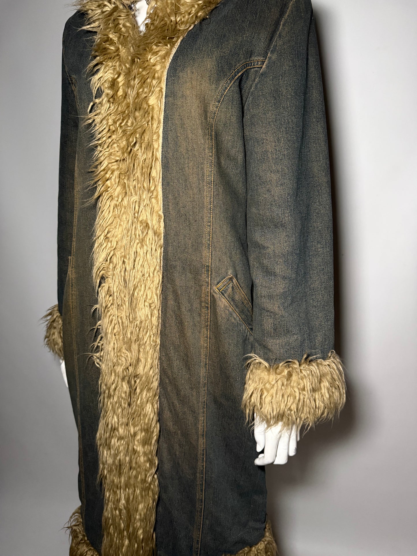 Vintage Penny Lane Afghan denim coat with faux fur Twinkling Global