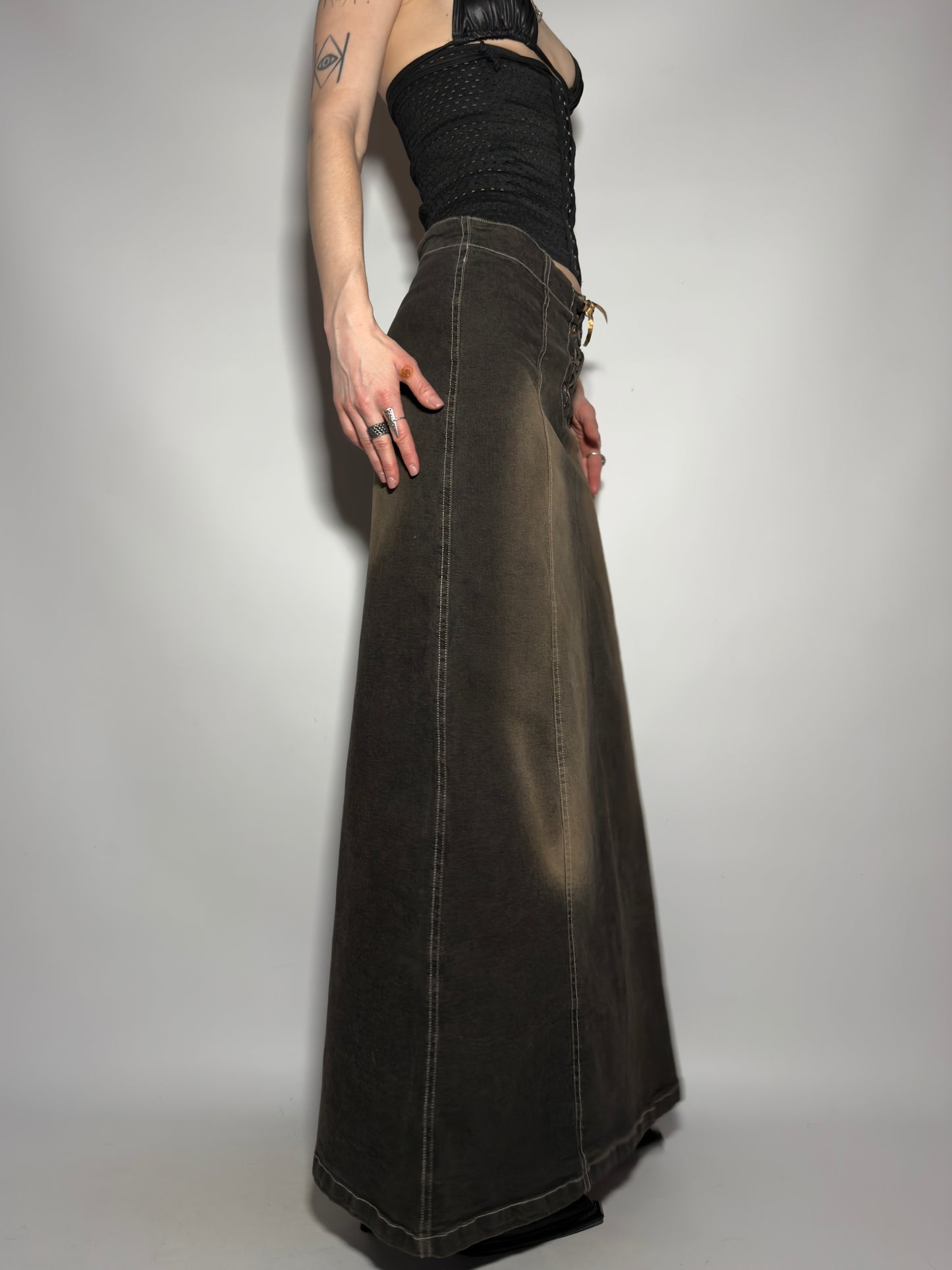 Vintage Brownish Denim Skirt - TWINKLING GLOBAL