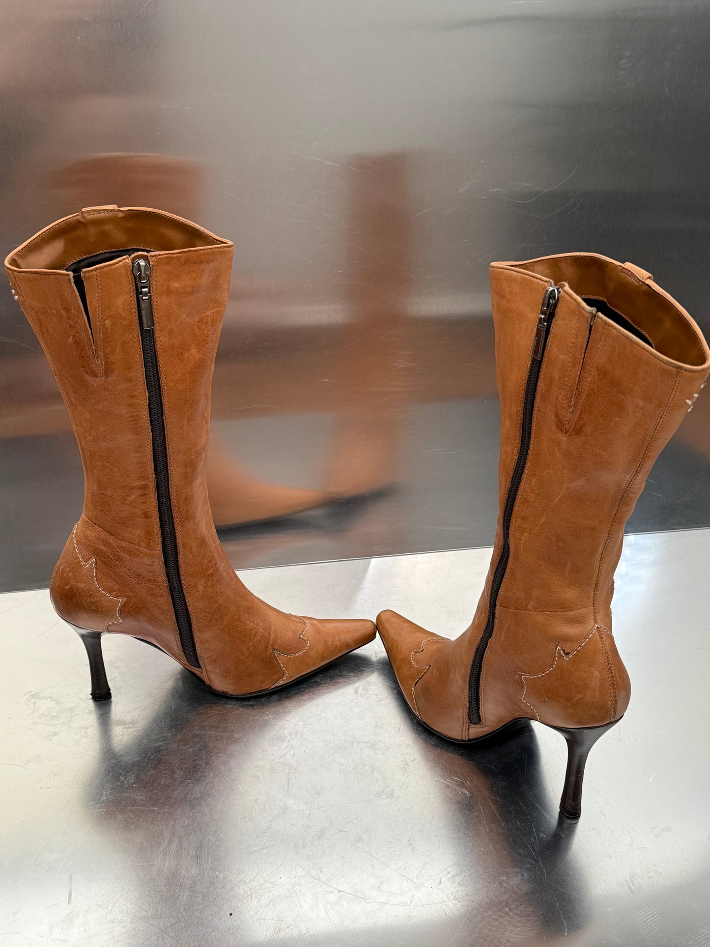 Vintage River Island  Leather High-Heel Boots Twinkling Global