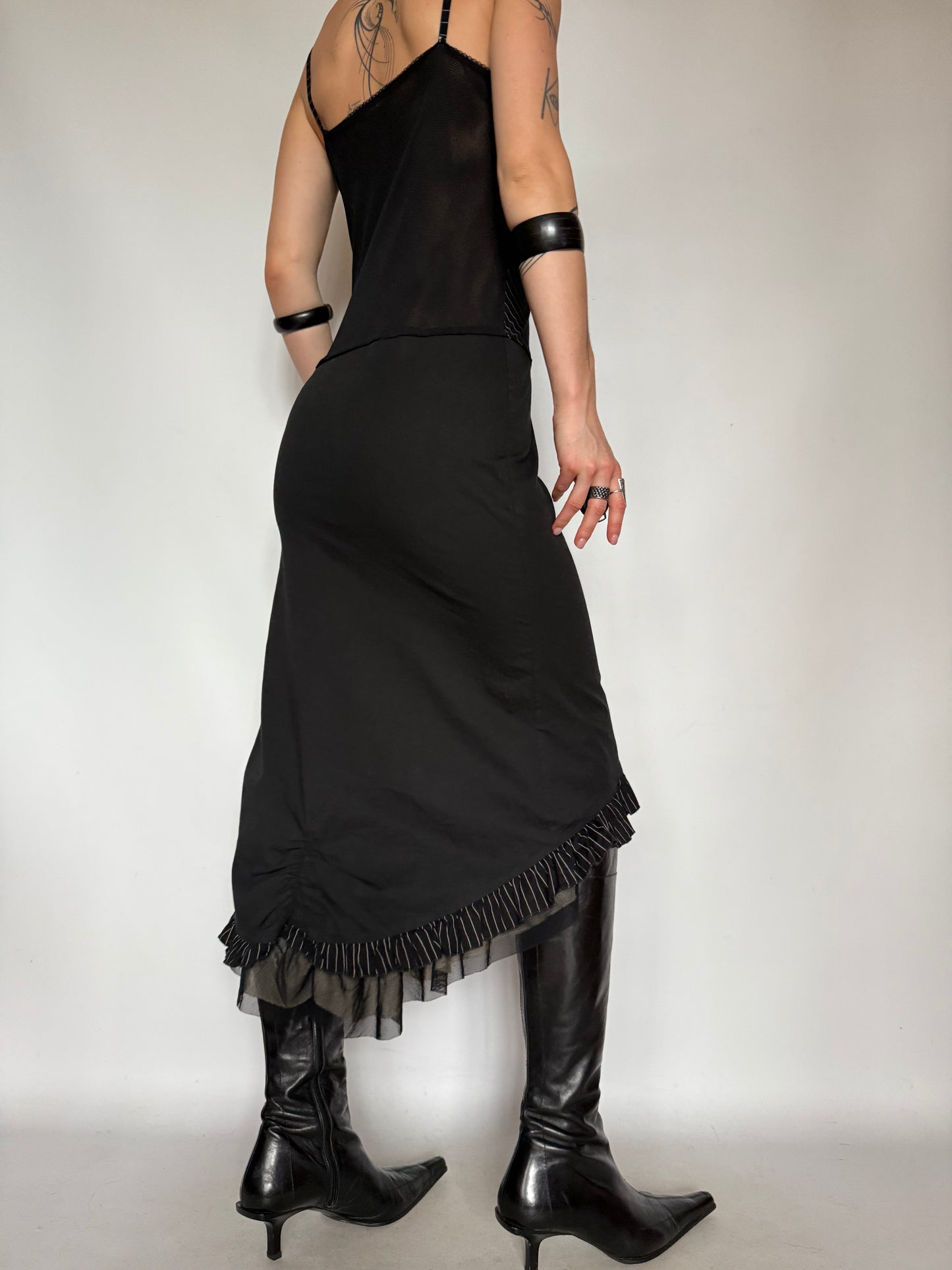 Vintage Black Pinstripe Bustier Dress with Ruffle Hem – Twinkling Global